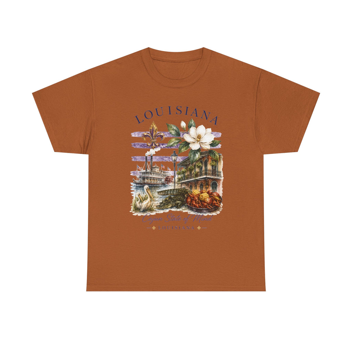 Louisiana Vintage Collage T-Shirt — Magnolia, Steamboat & Cajun Icons Tee