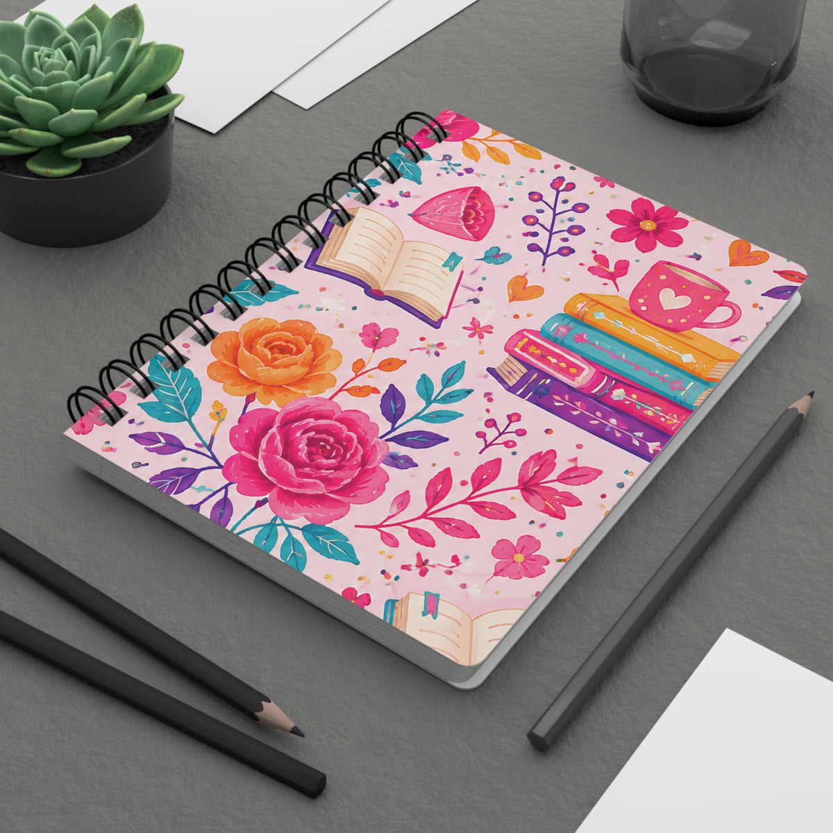 Enchanted Book Floral Tea & Books Spiral Journal — Vintage Botanical Notebook for Writing, Notes & Gifts