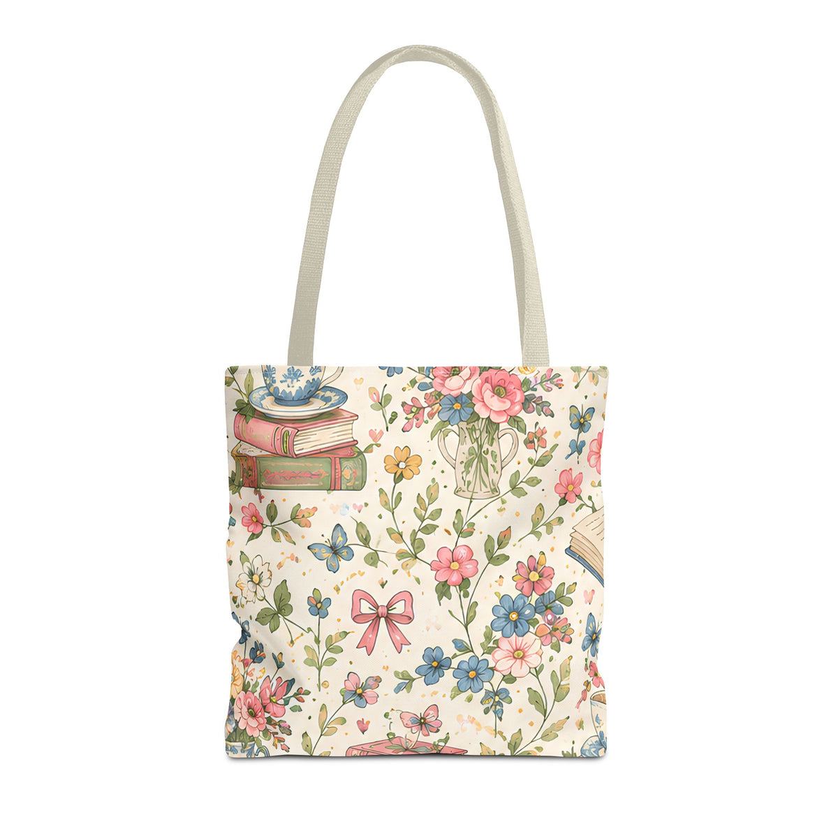 Bookish Blooms Floral Books Tote Bag — Vintage Garden Print AOP