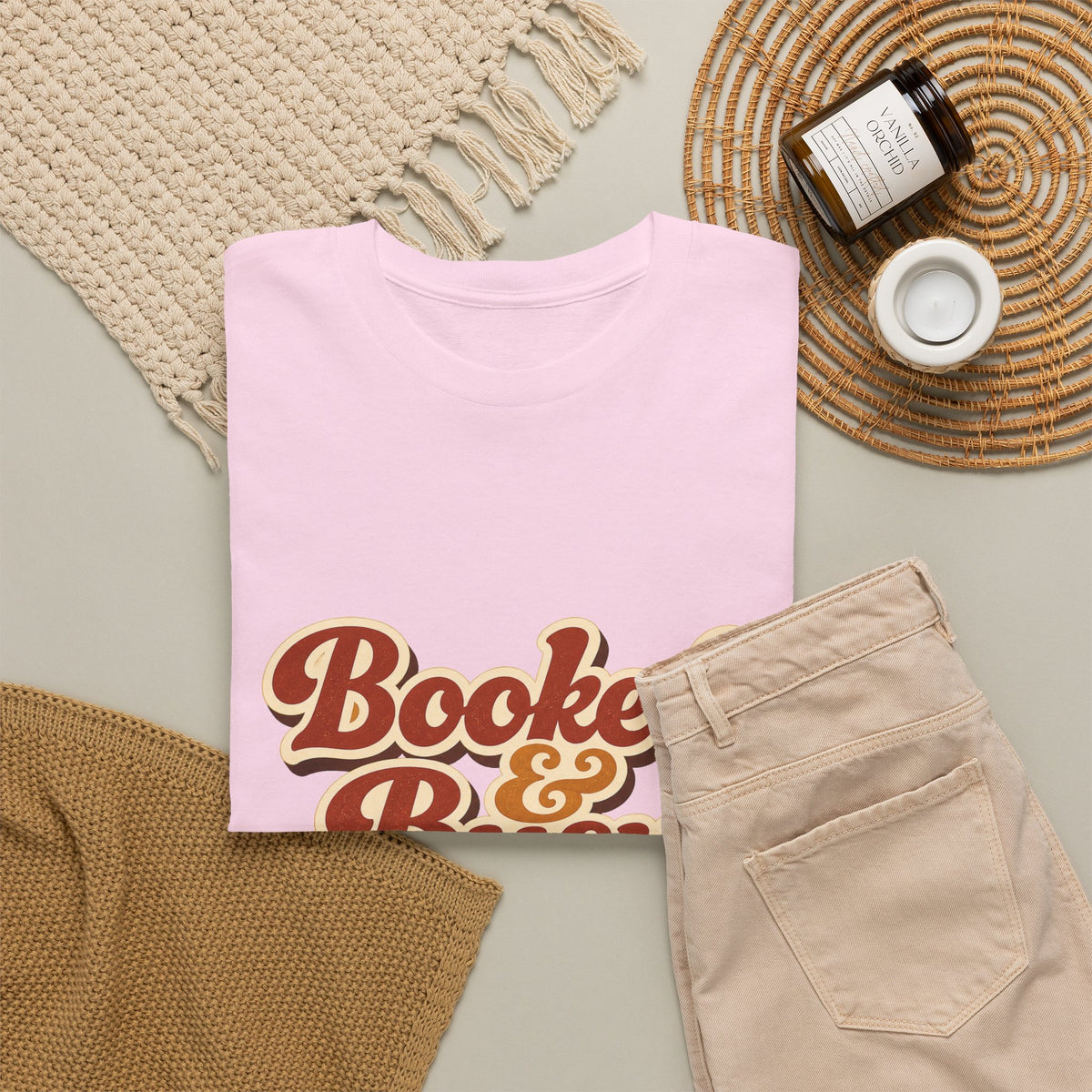 Booked & Busy T-Shirt — Cozy Book Lover Tee with Coffee Stack