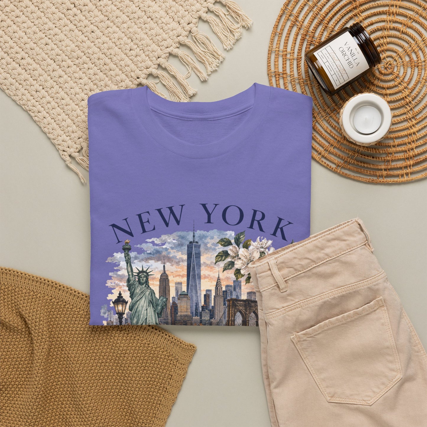 New York City Vintage Travel Tee — NYC Skyline, Yellow Cab & Landmark Collage