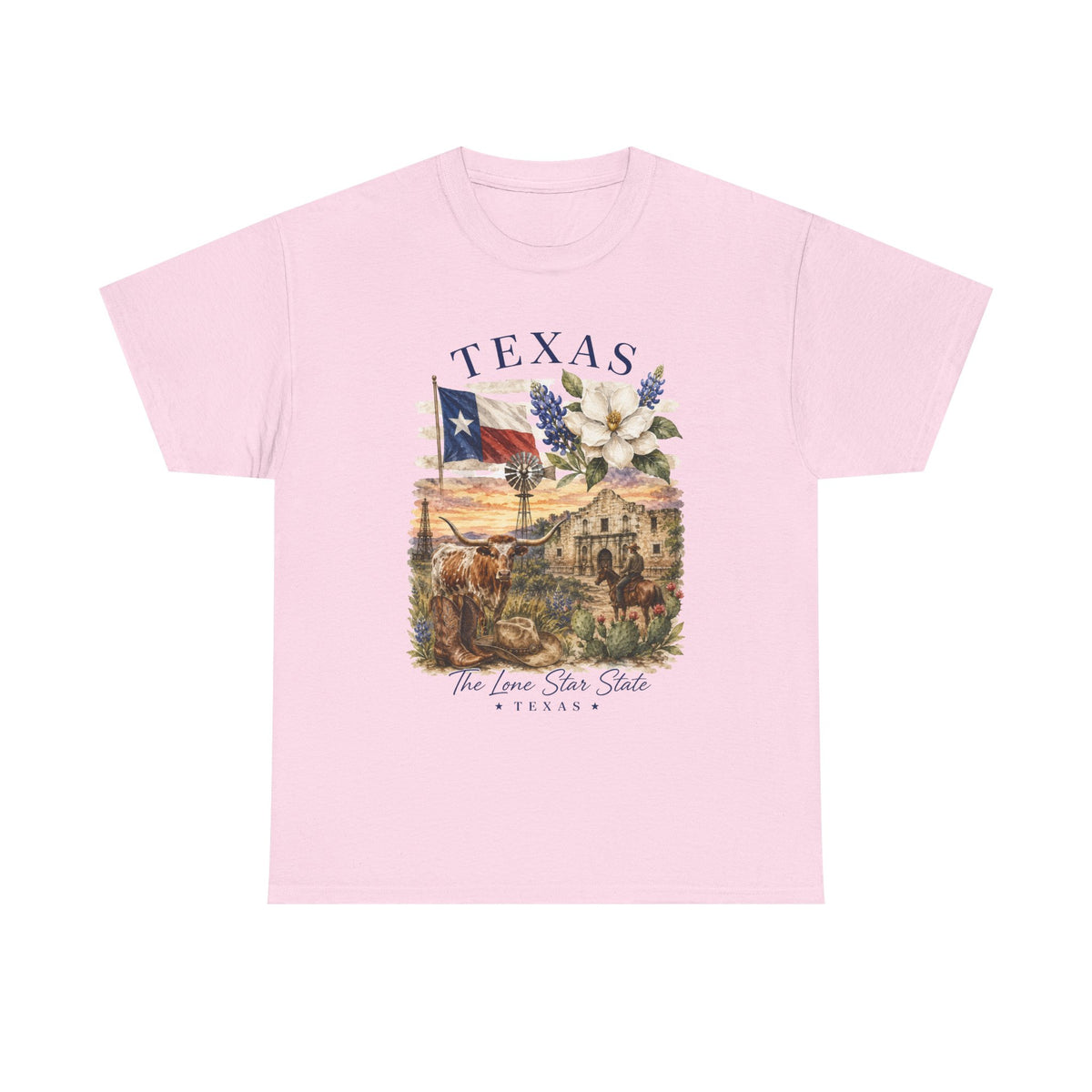 Texas Vintage Scenic T-Shirt — Lone Star Flag & Wildflower Graphic
