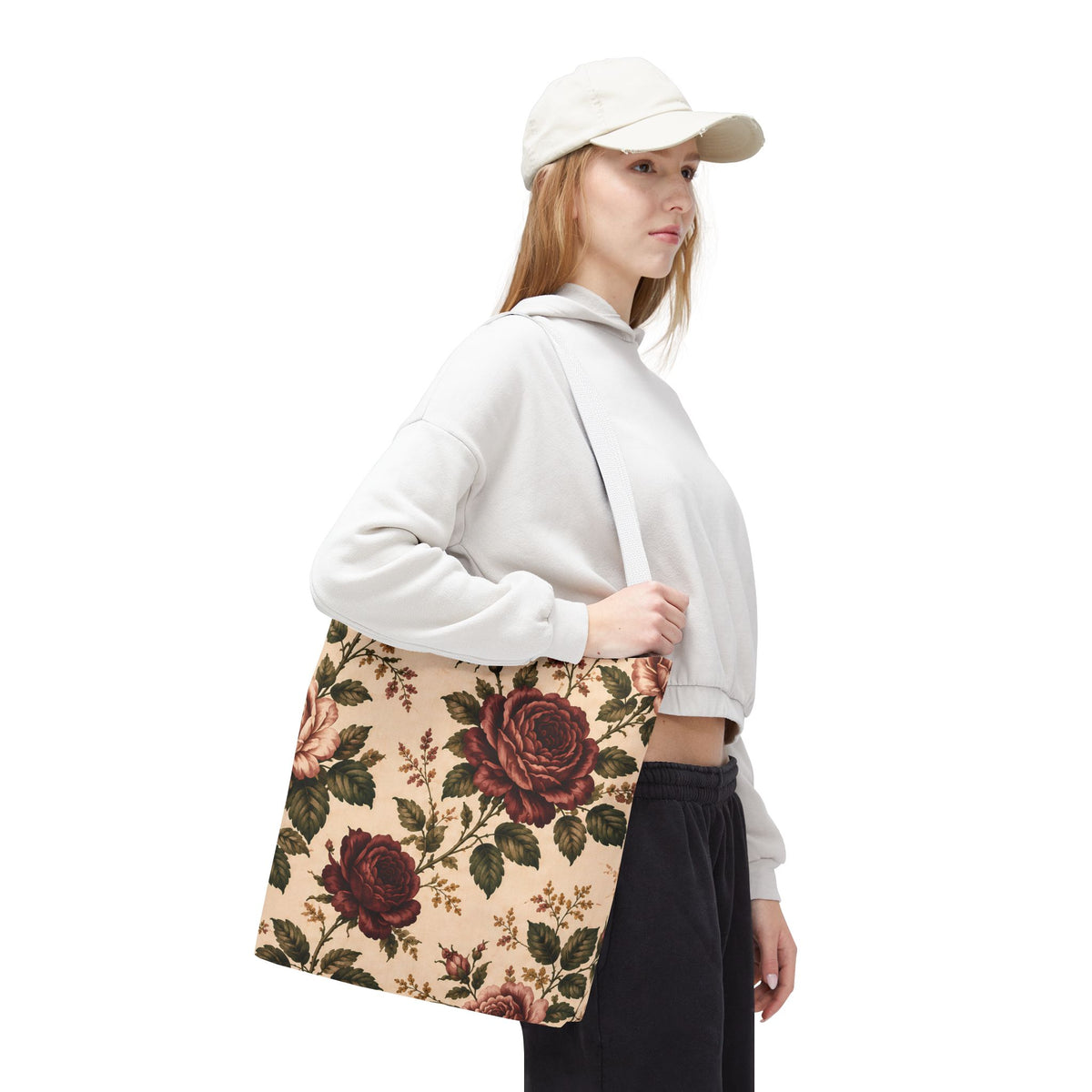 Southern Rose Floral Books Tote Bag — Vintage Garden Print AOP