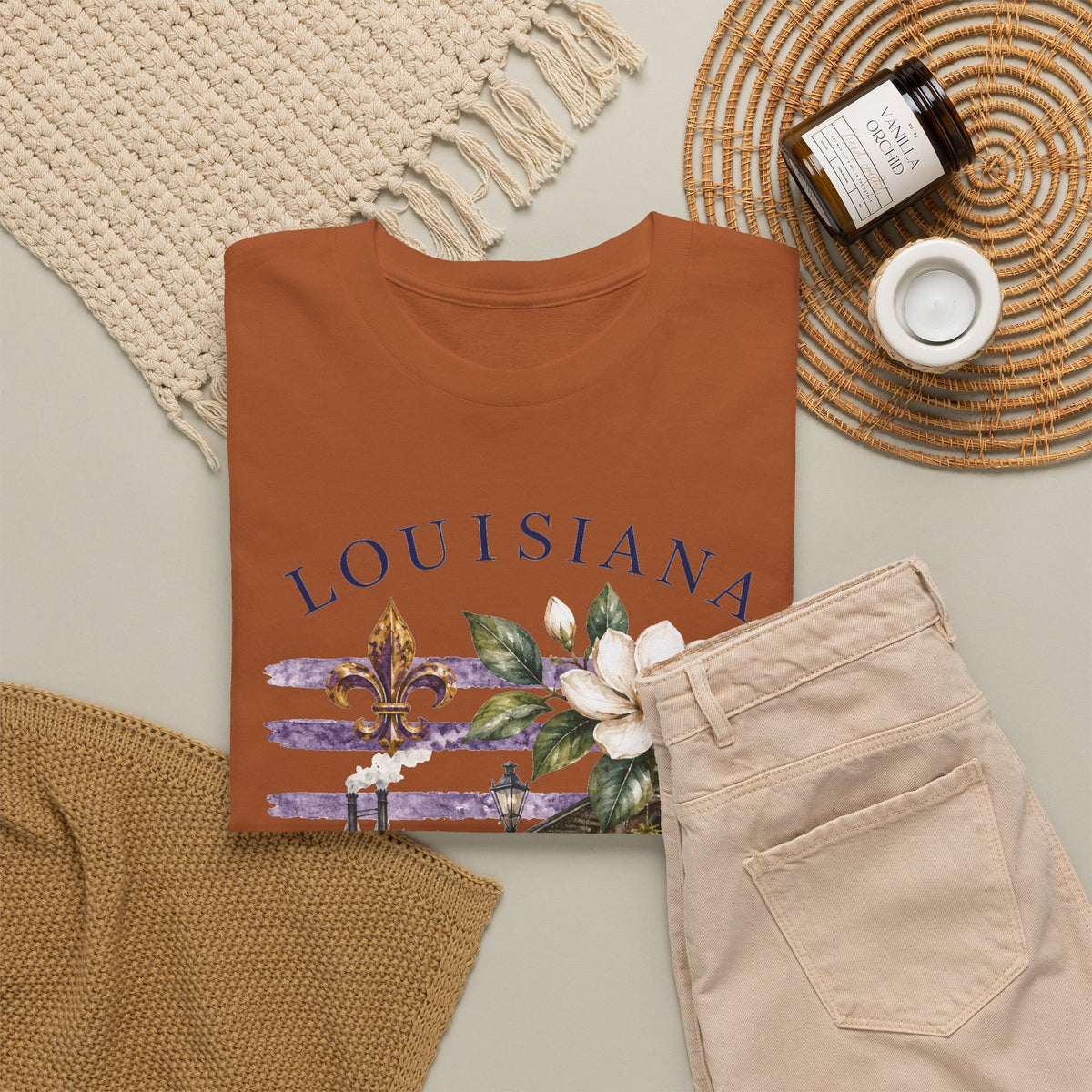 Louisiana Vintage Collage T-Shirt — Magnolia, Steamboat & Cajun Icons Tee