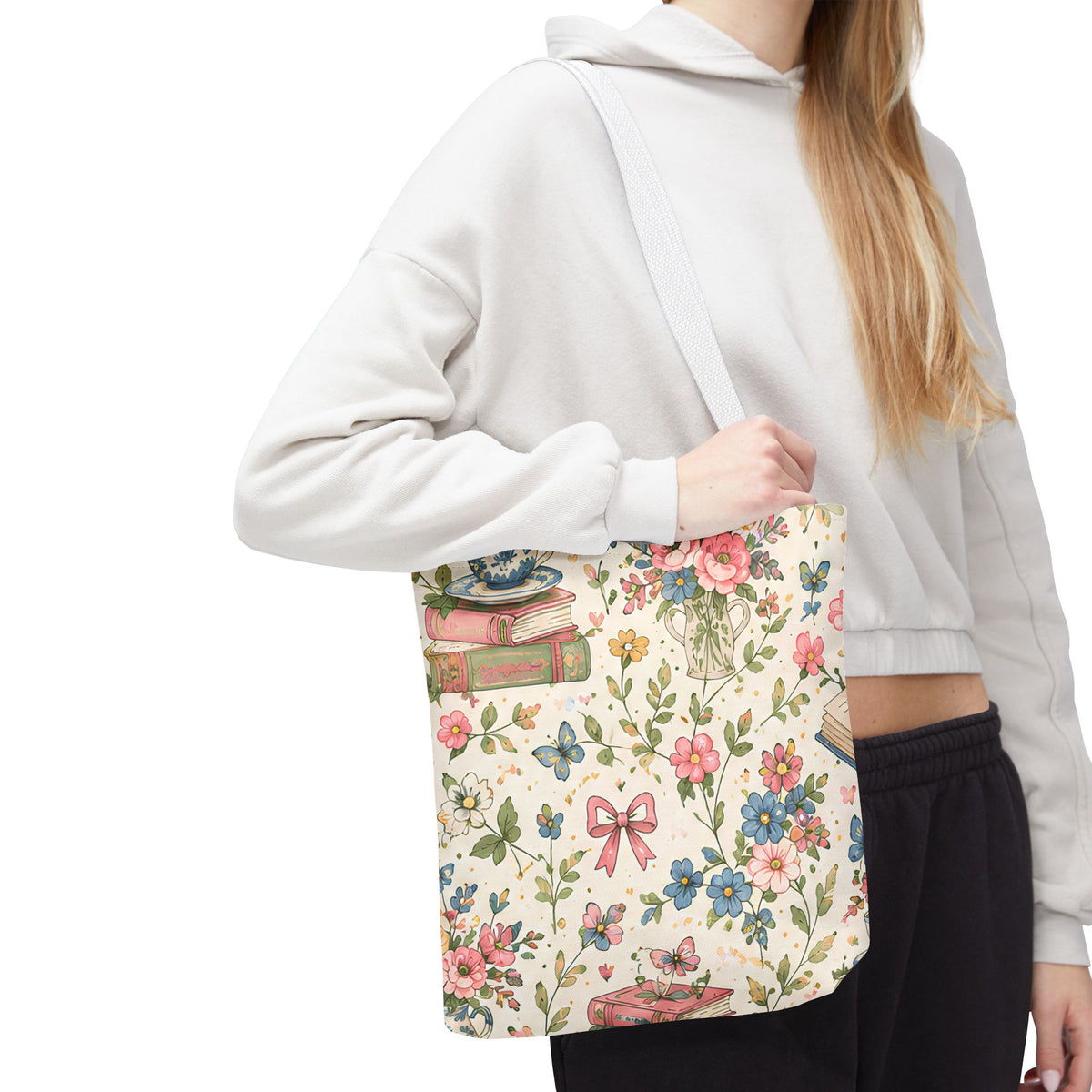 Bookish Blooms Floral Books Tote Bag — Vintage Garden Print AOP