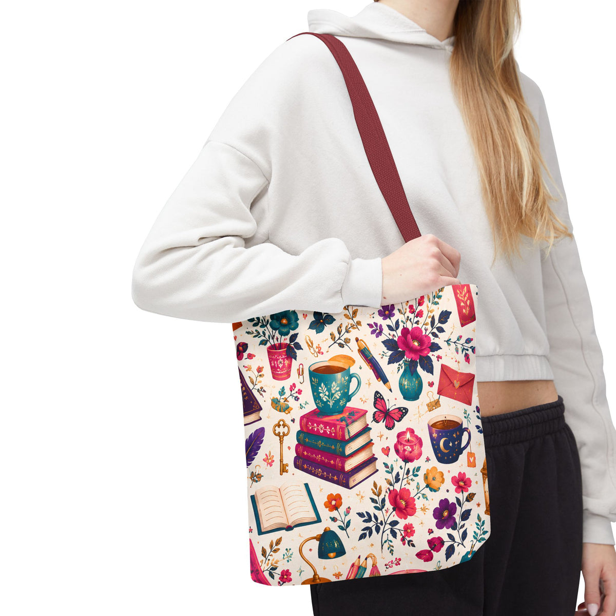 Whimsy & Wonder Floral Books Tote Bag — Vintage Garden Print AOP