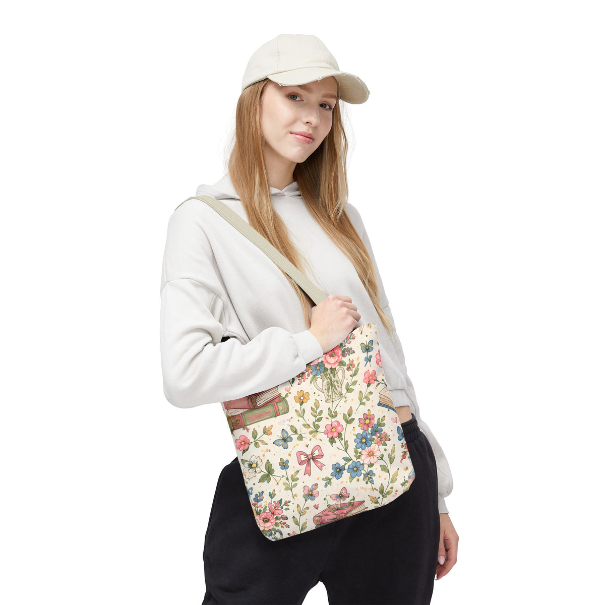 Bookish Blooms Floral Books Tote Bag — Vintage Garden Print AOP