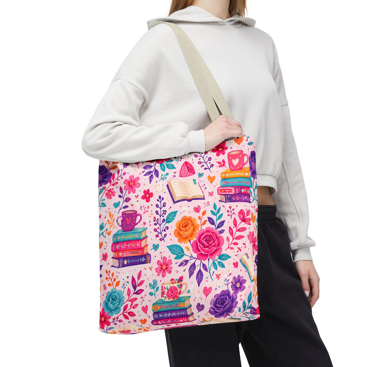 Enchanted Book Floral Books Tote Bag — Vintage Garden Print AOP
