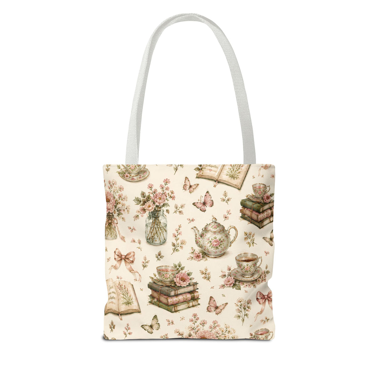 Tea & Pages Floral Books Tote Bag — Vintage Garden Print AOP