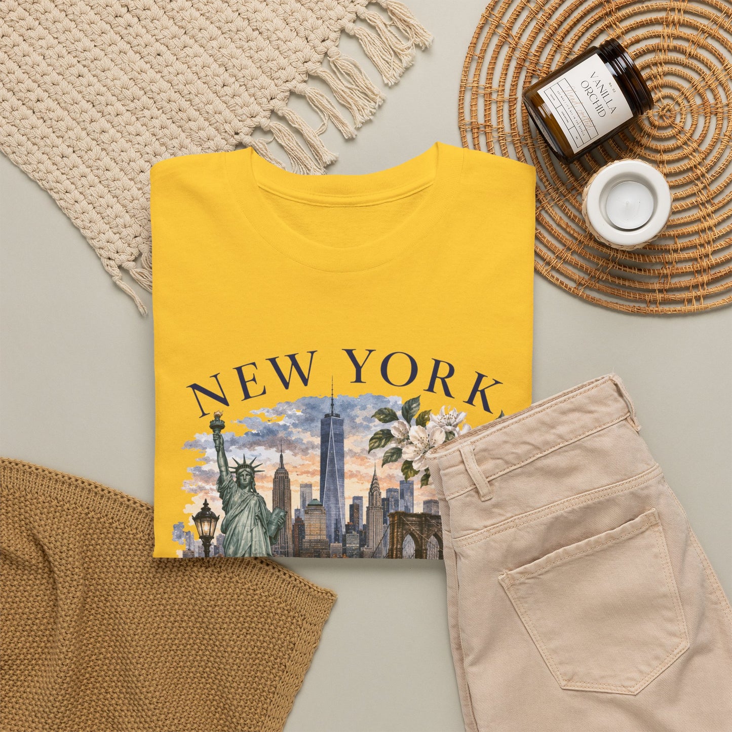 New York City Vintage Travel Tee — NYC Skyline, Yellow Cab & Landmark Collage
