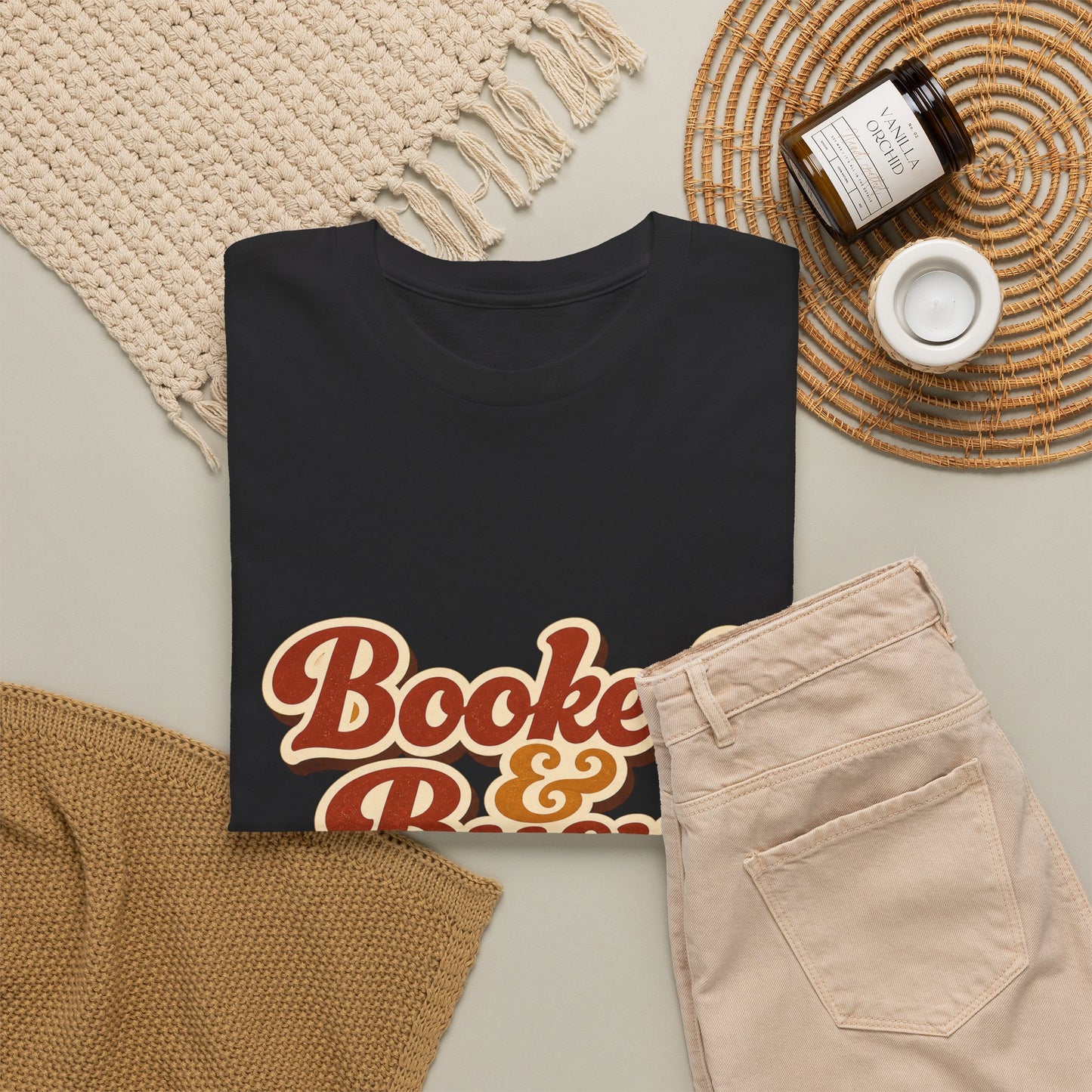 Booked & Busy T-Shirt — Cozy Book Lover Tee with Coffee Stack