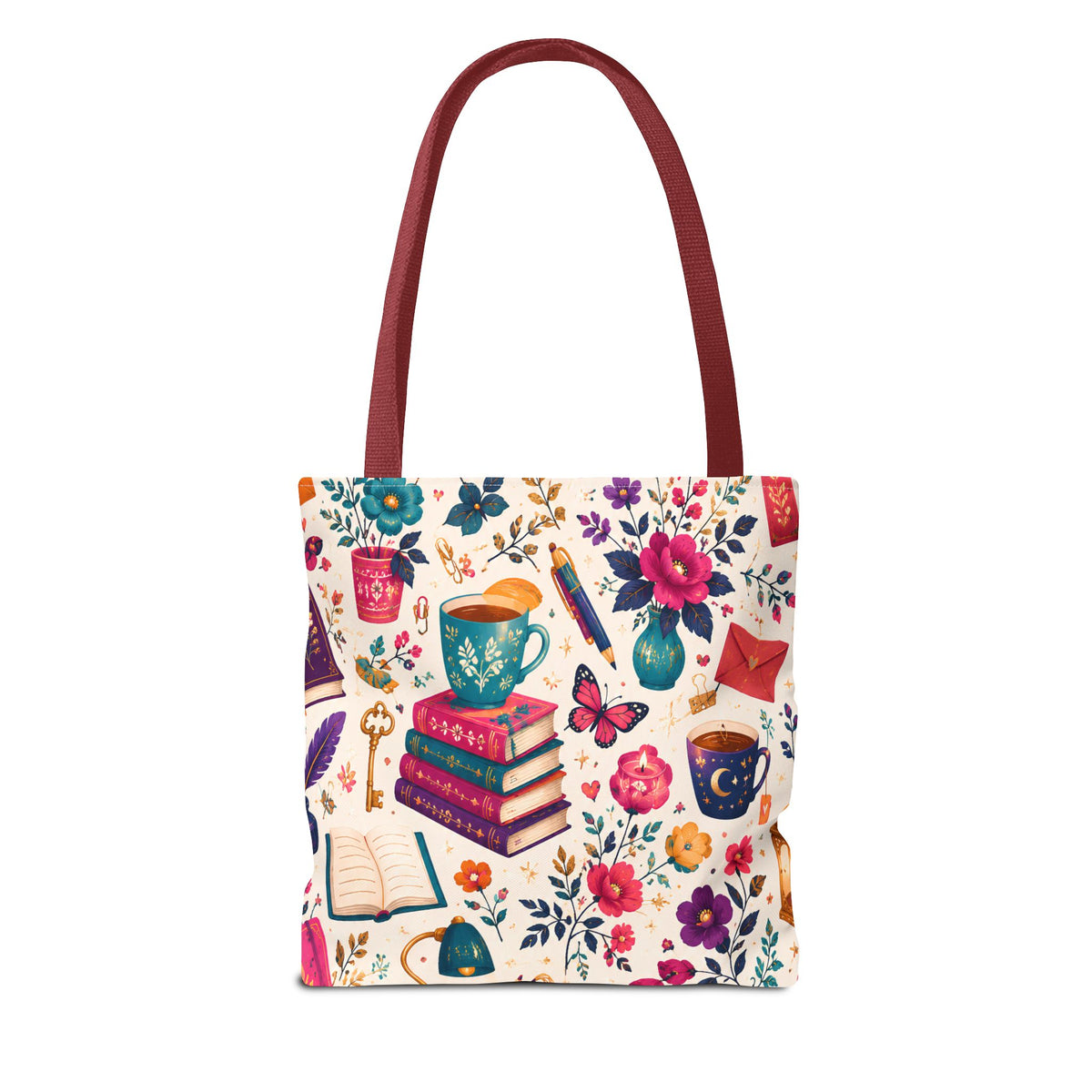Whimsy & Wonder Floral Books Tote Bag — Vintage Garden Print AOP