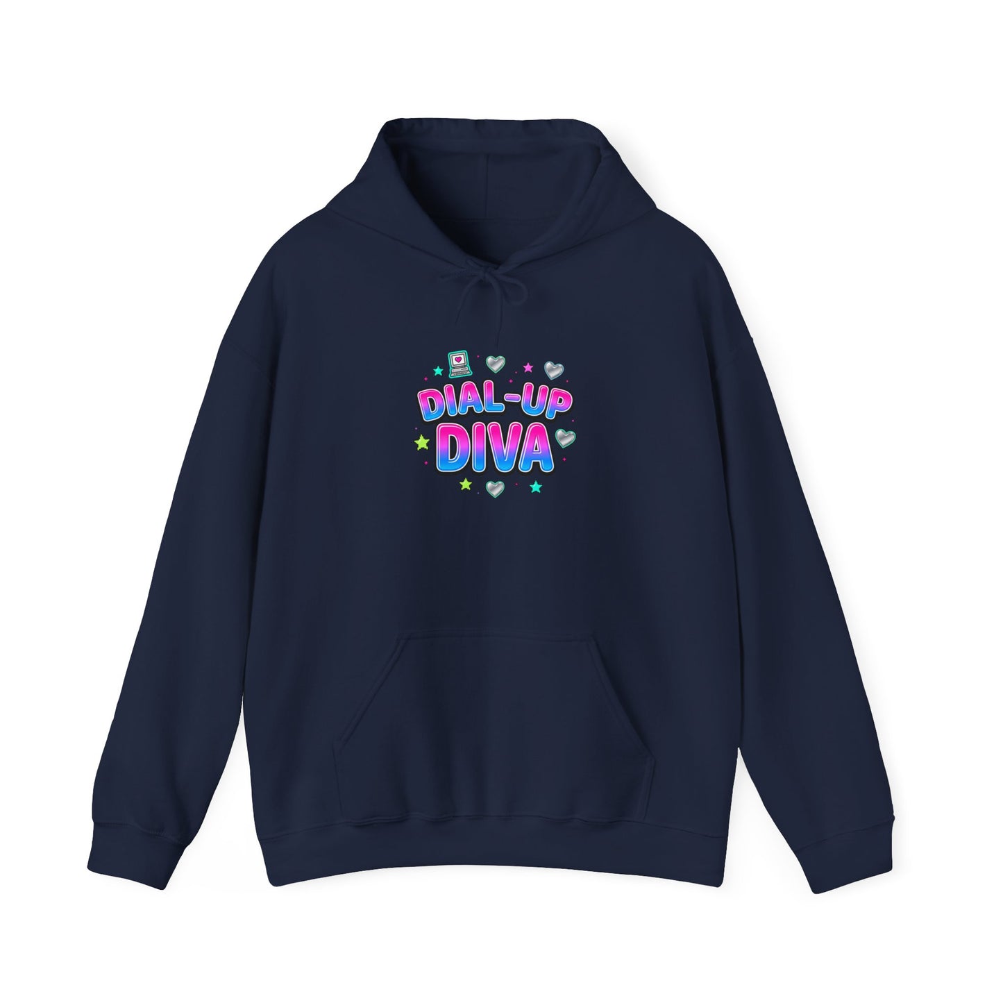 Dial-Up Diva Hoodie Y2K slogan, hot pink bubble text, cyber nostalgia