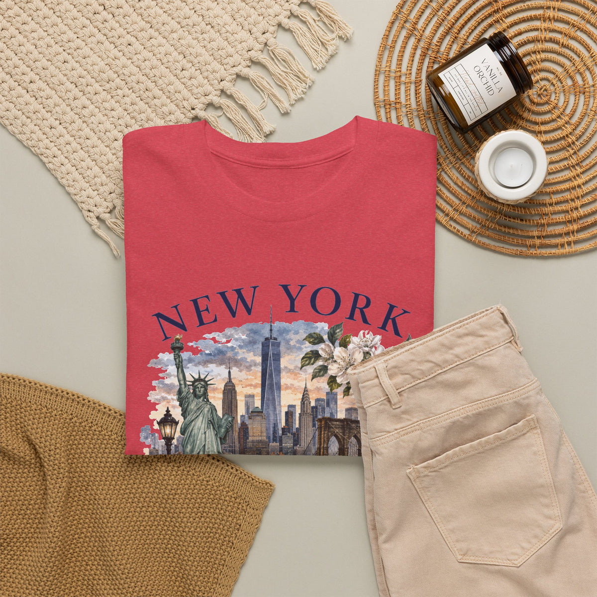 New York City Vintage Travel Tee — NYC Skyline, Yellow Cab & Landmark Collage