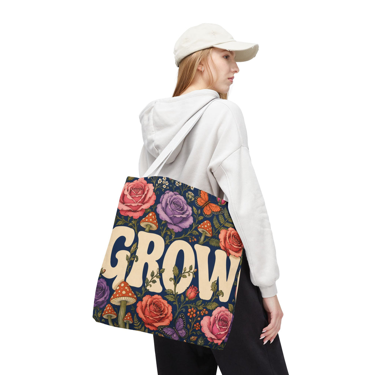 GROW Book Club Floral Books Tote Bag — Vintage Garden Print AOP