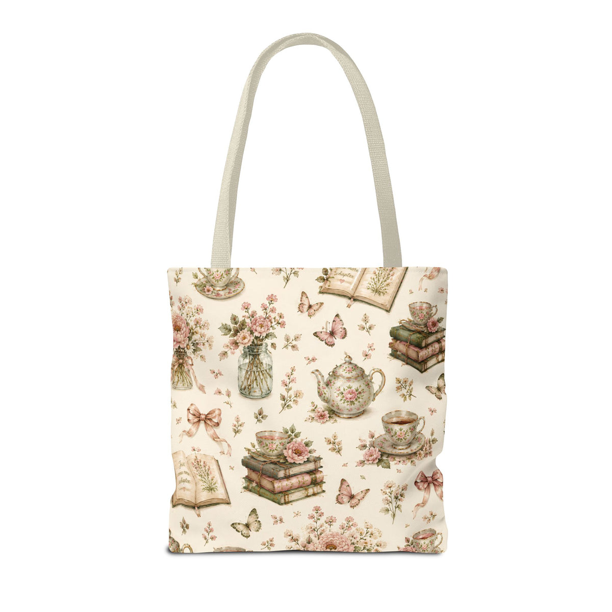 Tea & Pages Floral Books Tote Bag — Vintage Garden Print AOP