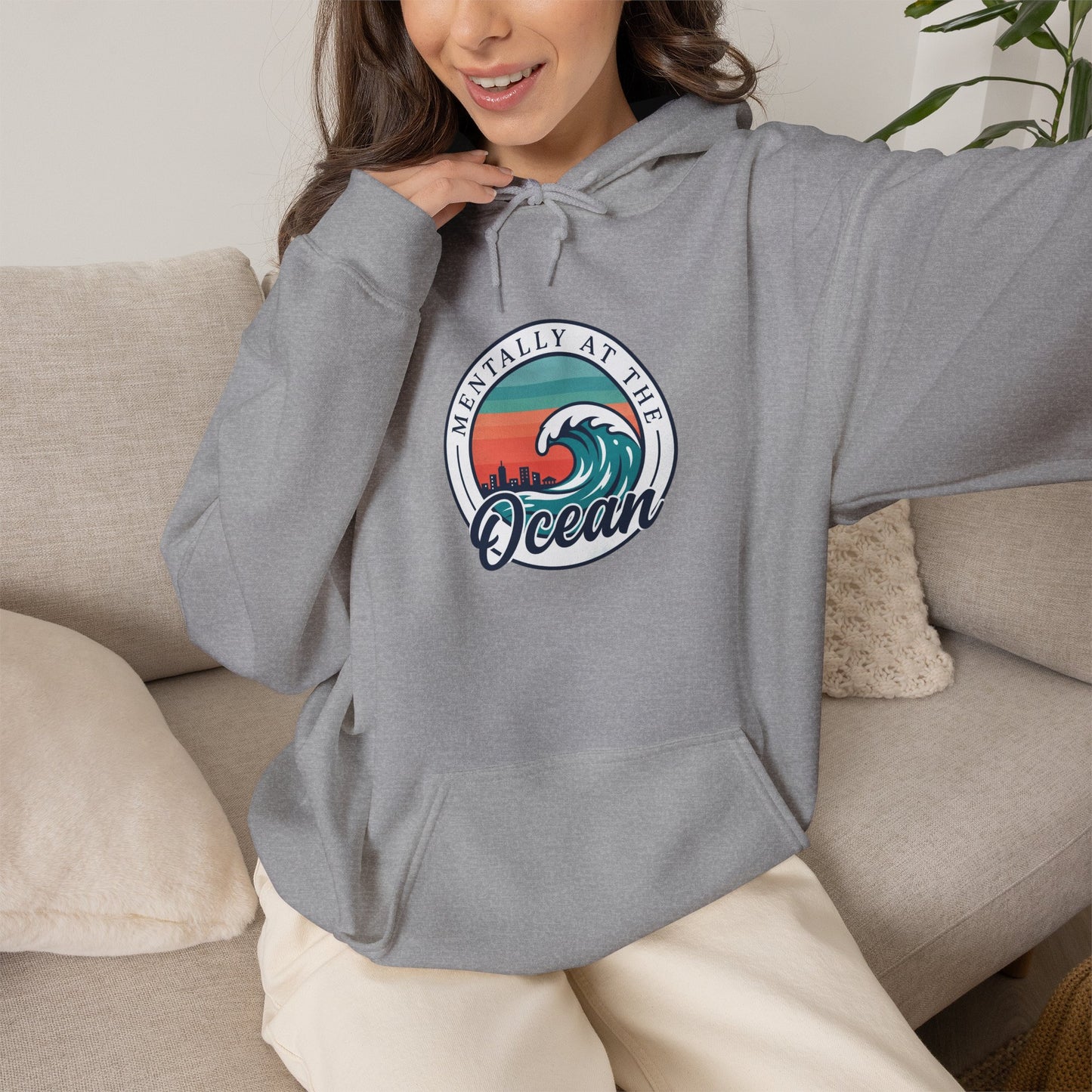 Ocean Waves Logo Hoodie | coastal aesthetic, sea breeze, pastel blue