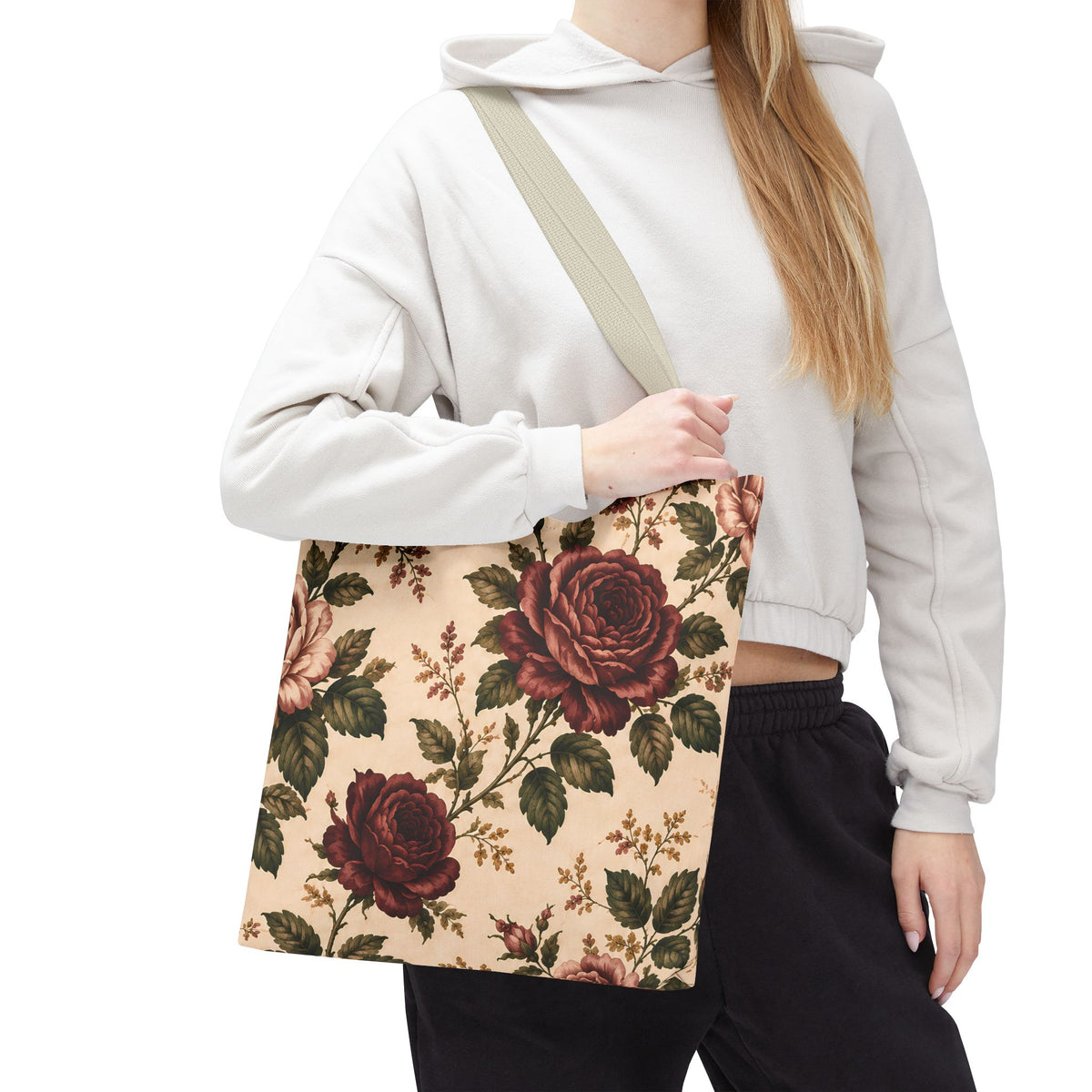 Southern Rose Floral Books Tote Bag — Vintage Garden Print AOP