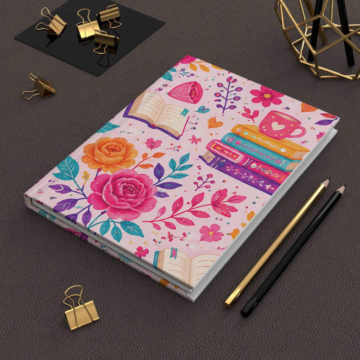 Enchanted Book Floral Tea & Books Hardcover Journal — Vintage Botanical Notebook