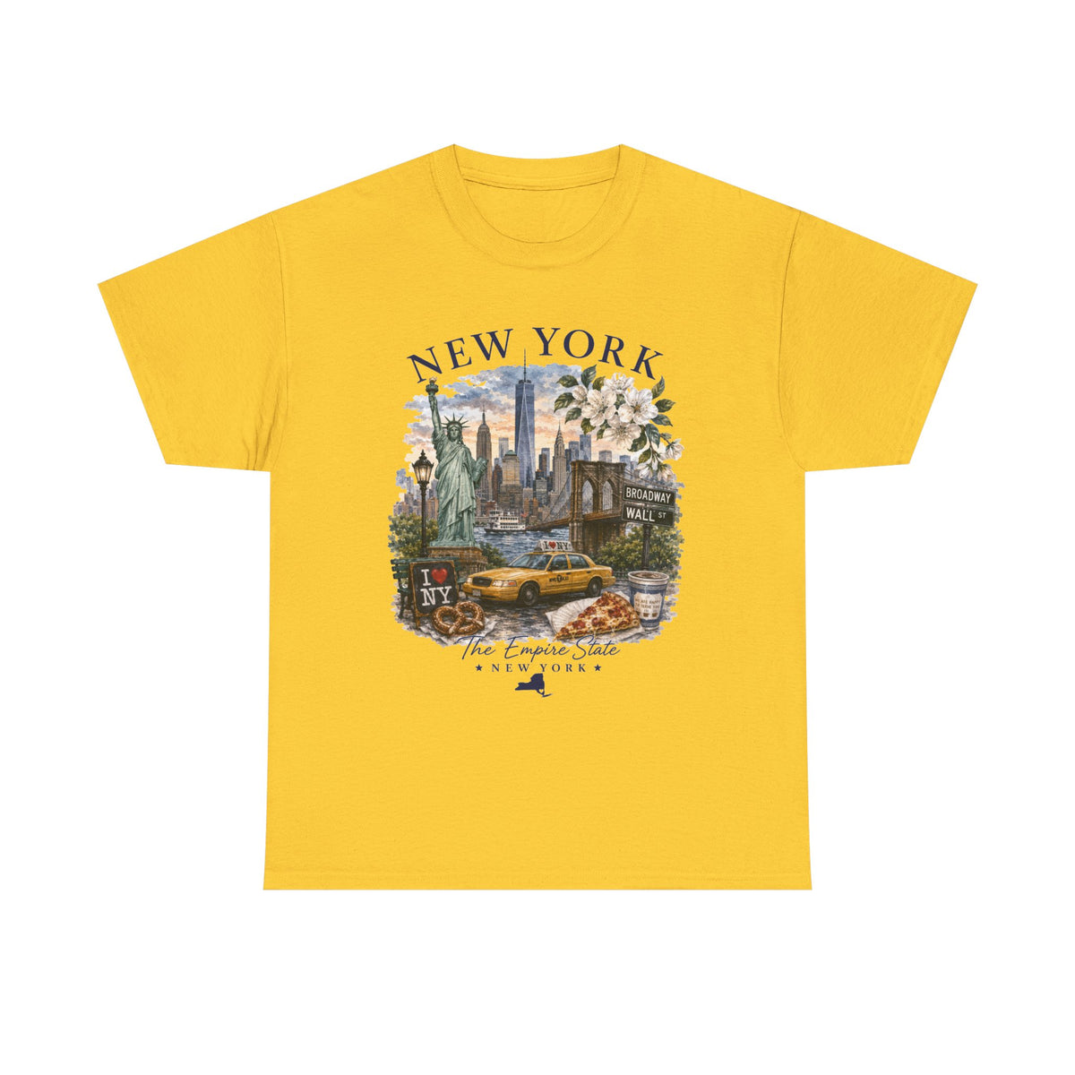 New York City Vintage Travel Tee — NYC Skyline, Yellow Cab & Landmark Collage