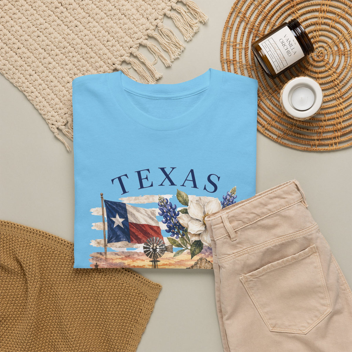 Texas Vintage Scenic T-Shirt — Lone Star Flag & Wildflower Graphic