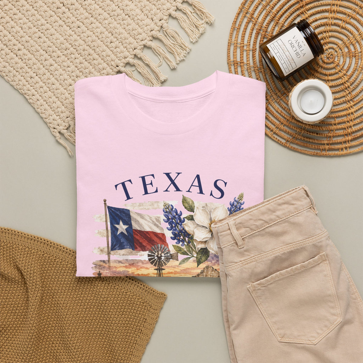 Texas Vintage Scenic T-Shirt — Lone Star Flag & Wildflower Graphic
