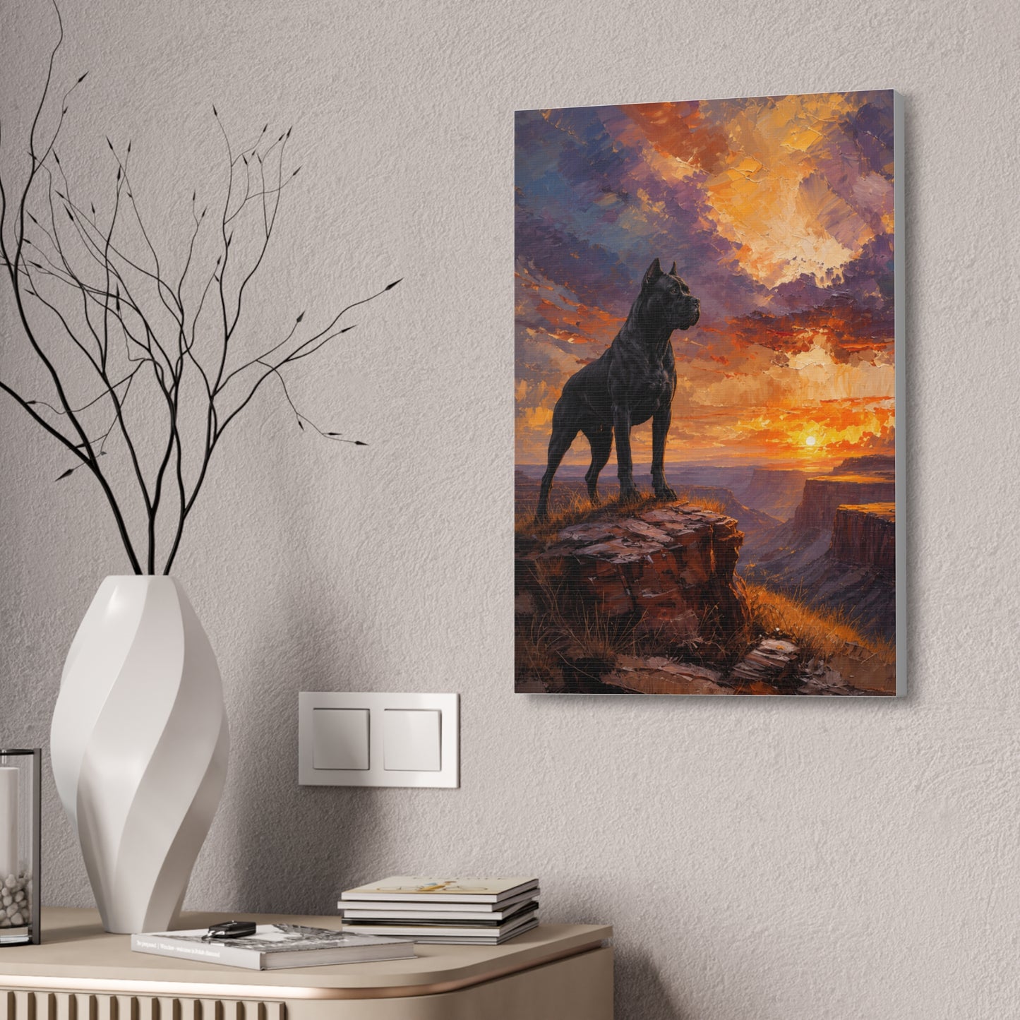 Black Cane Corso Sunset Canyon Wall Art
