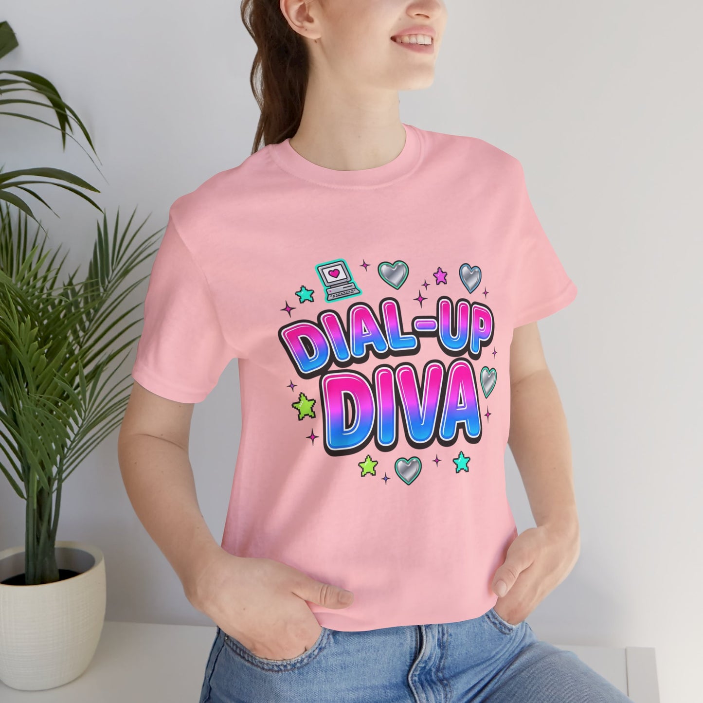 Dial-Up Diva Tee Y2K slogan, bubblegum pink cyber nostalgia