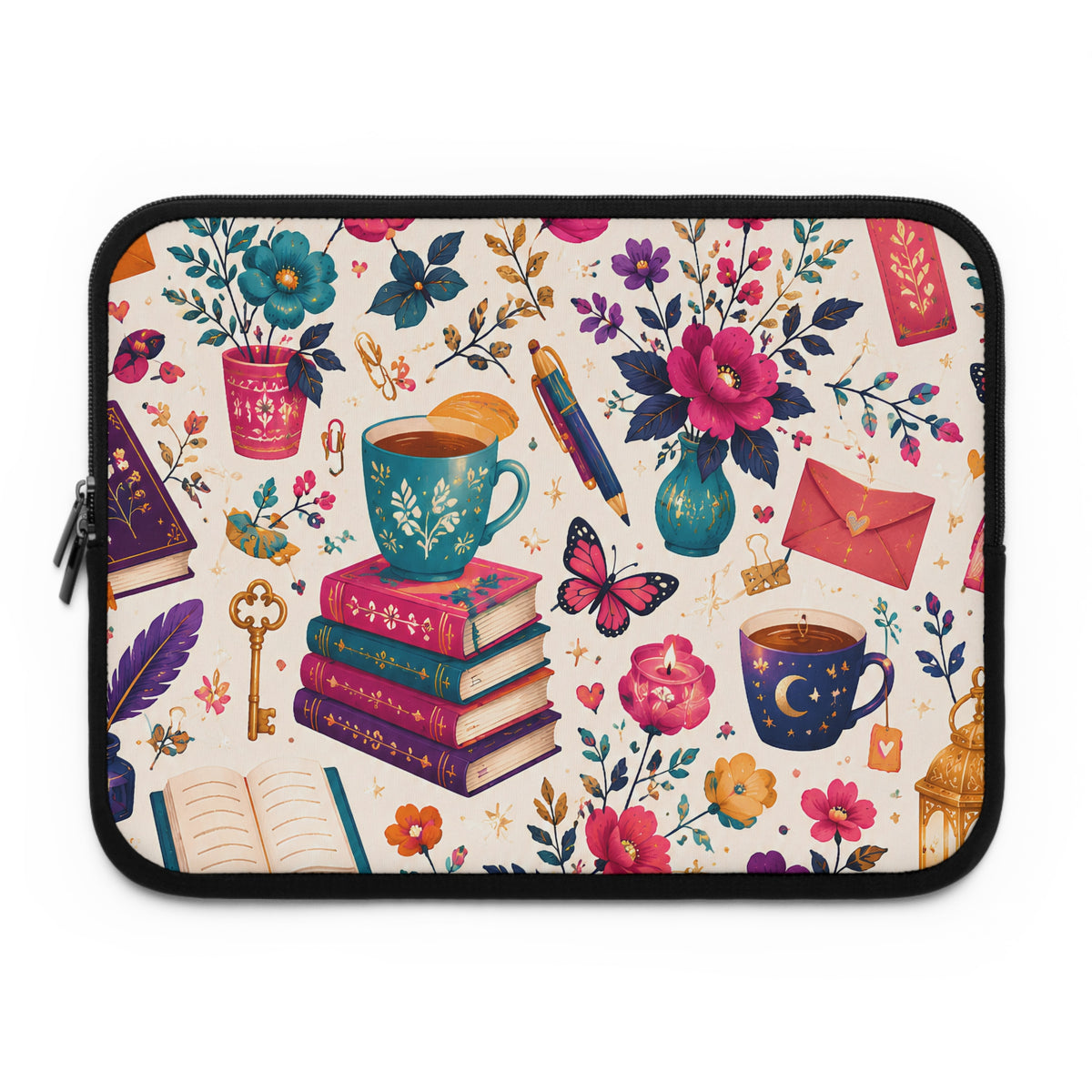 Whimsy & Wonder Floral Bookish Laptop Sleeve — Books & Blossoms Protective Case