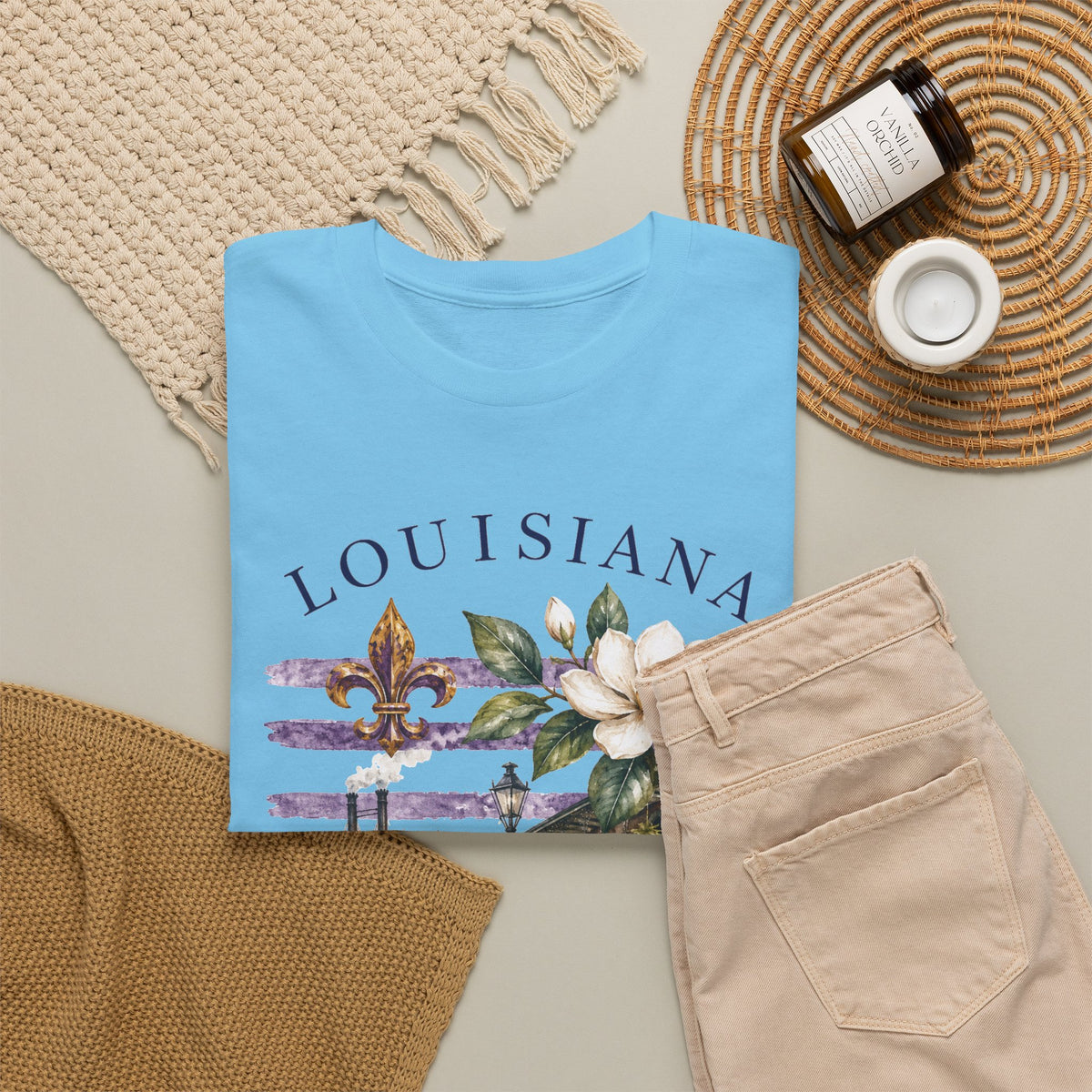 Louisiana Vintage Collage T-Shirt — Magnolia, Steamboat & Cajun Icons Tee