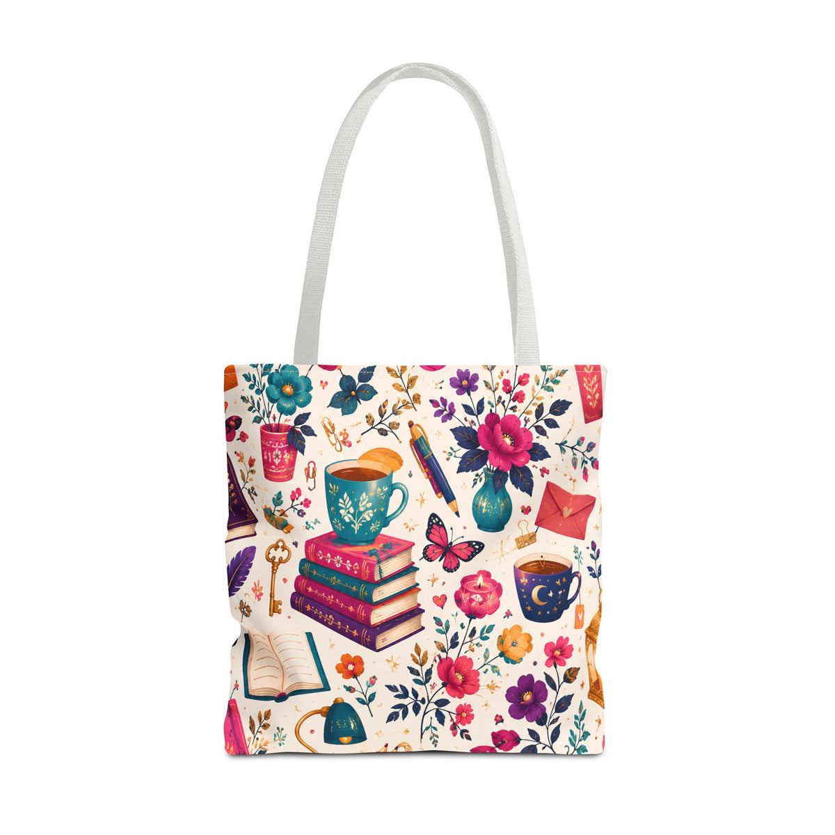 Whimsy & Wonder Floral Books Tote Bag — Vintage Garden Print AOP