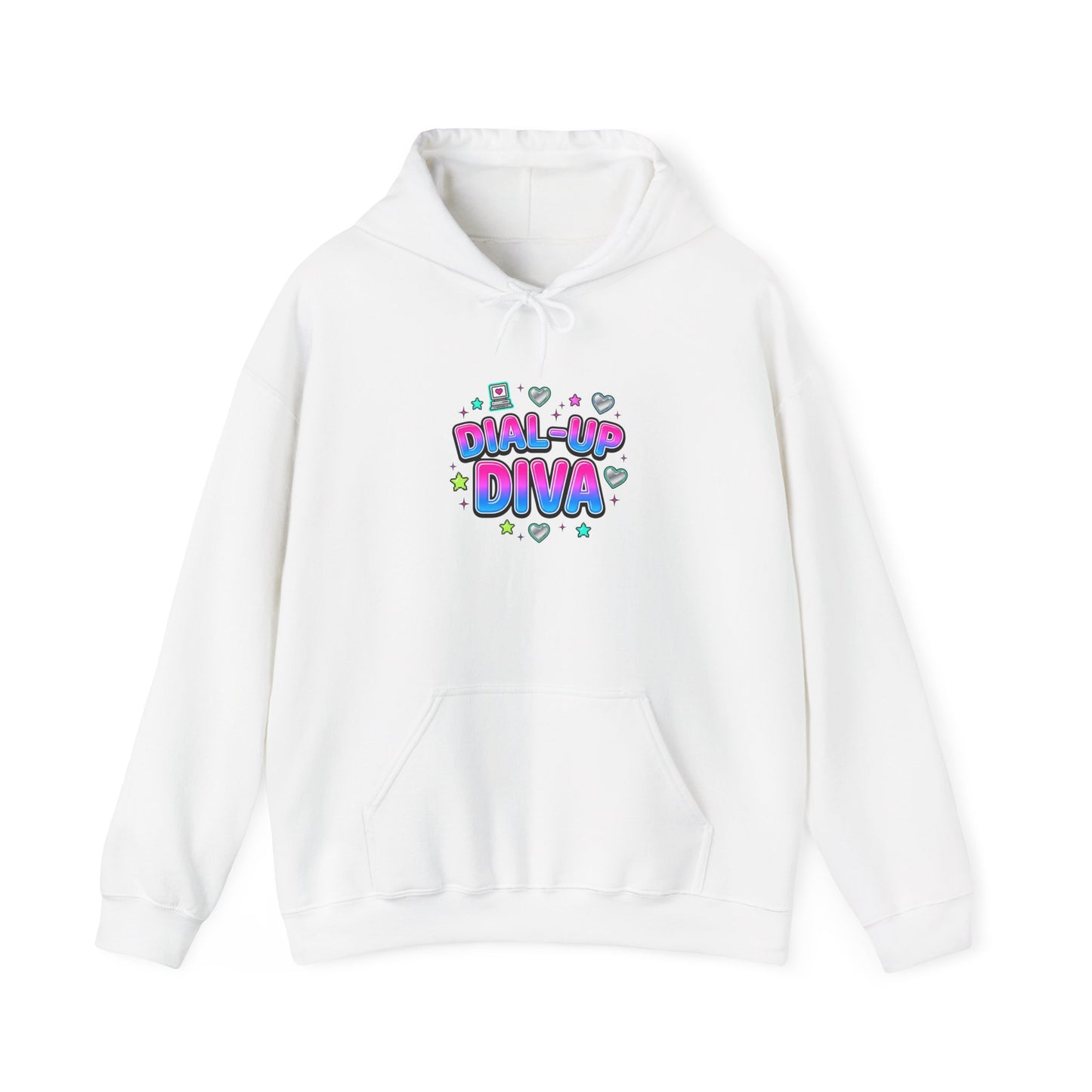 Dial-Up Diva Hoodie Y2K slogan, hot pink bubble text, cyber nostalgia