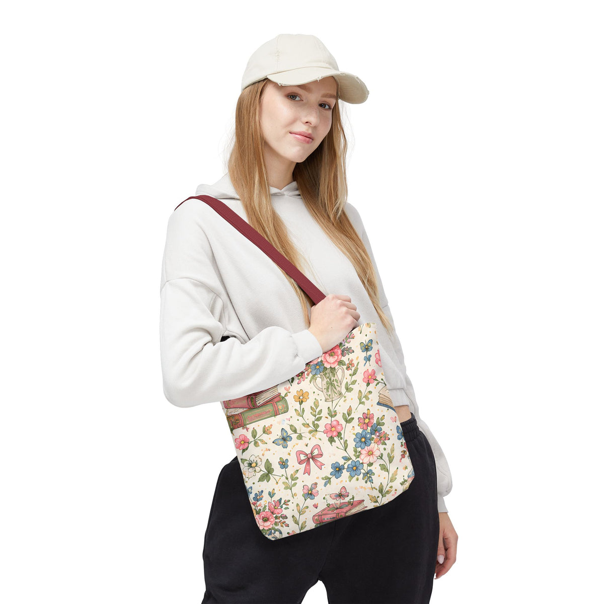 Bookish Blooms Floral Books Tote Bag — Vintage Garden Print AOP