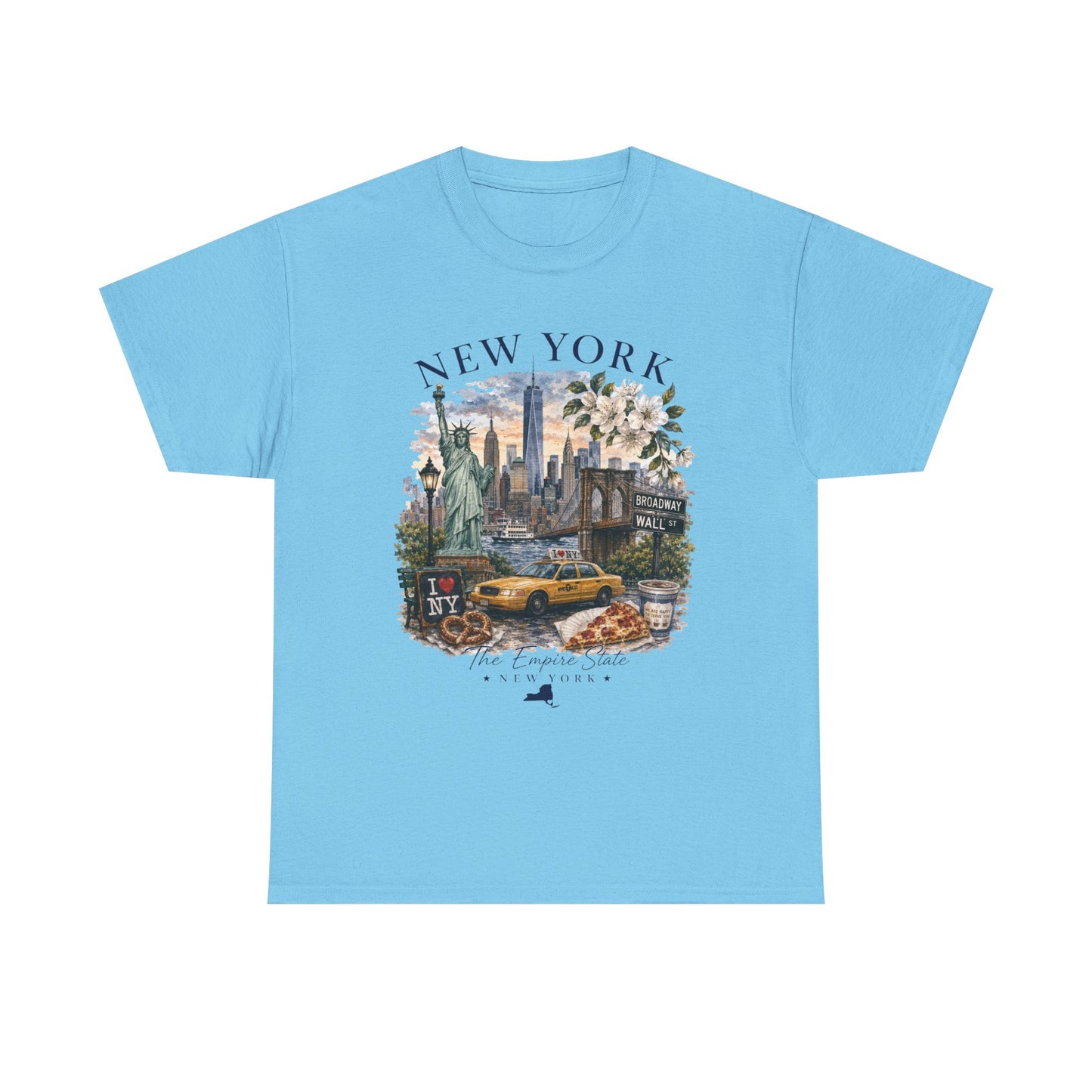 New York City Vintage Travel Tee — NYC Skyline, Yellow Cab & Landmark Collage