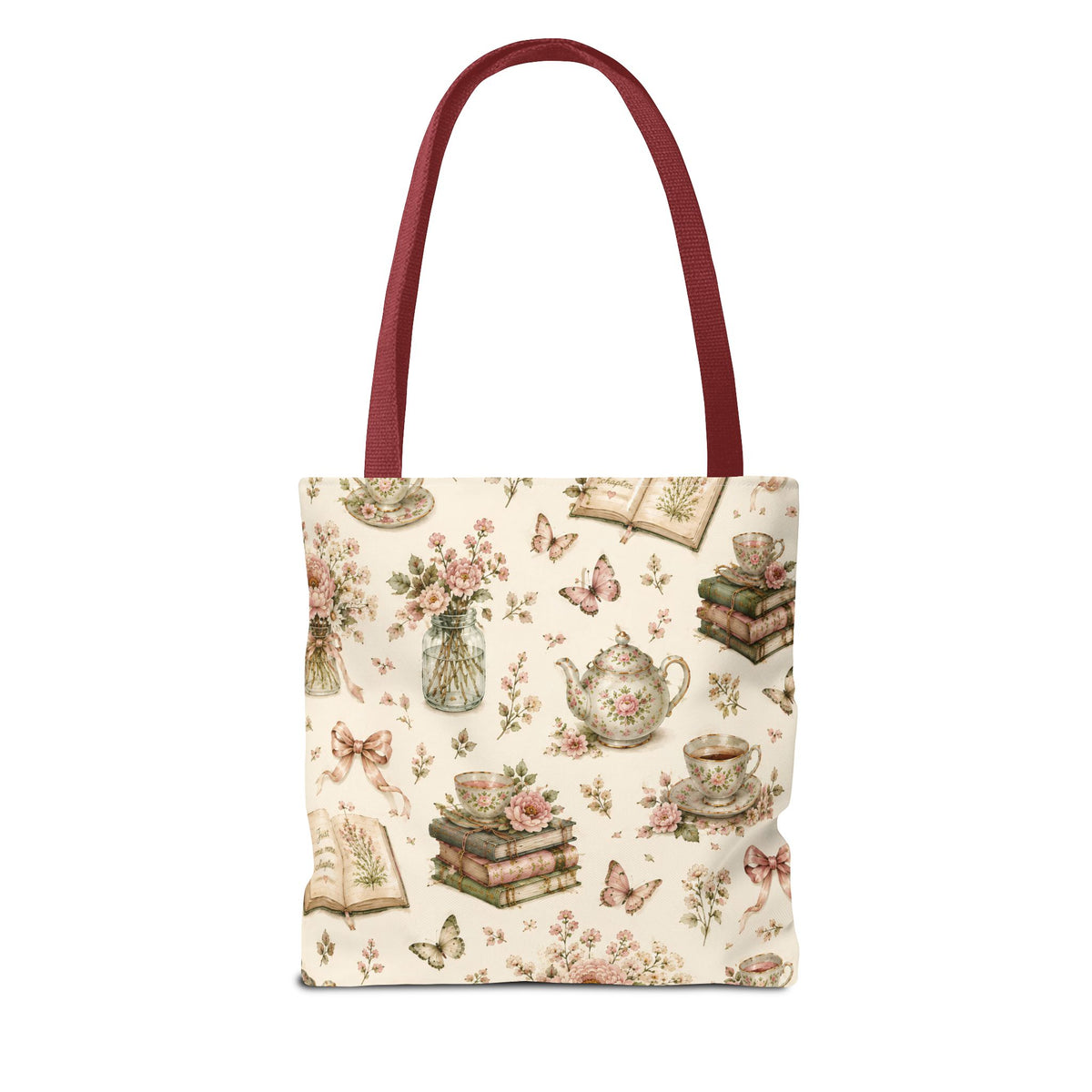 Tea & Pages Floral Books Tote Bag — Vintage Garden Print AOP