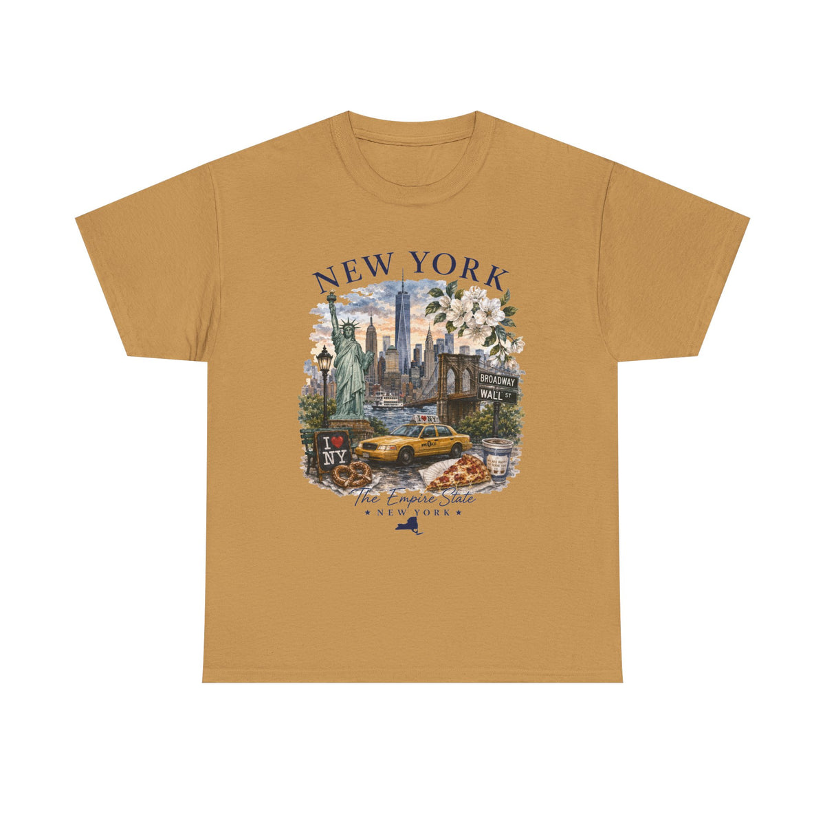 New York City Vintage Travel Tee — NYC Skyline, Yellow Cab & Landmark Collage