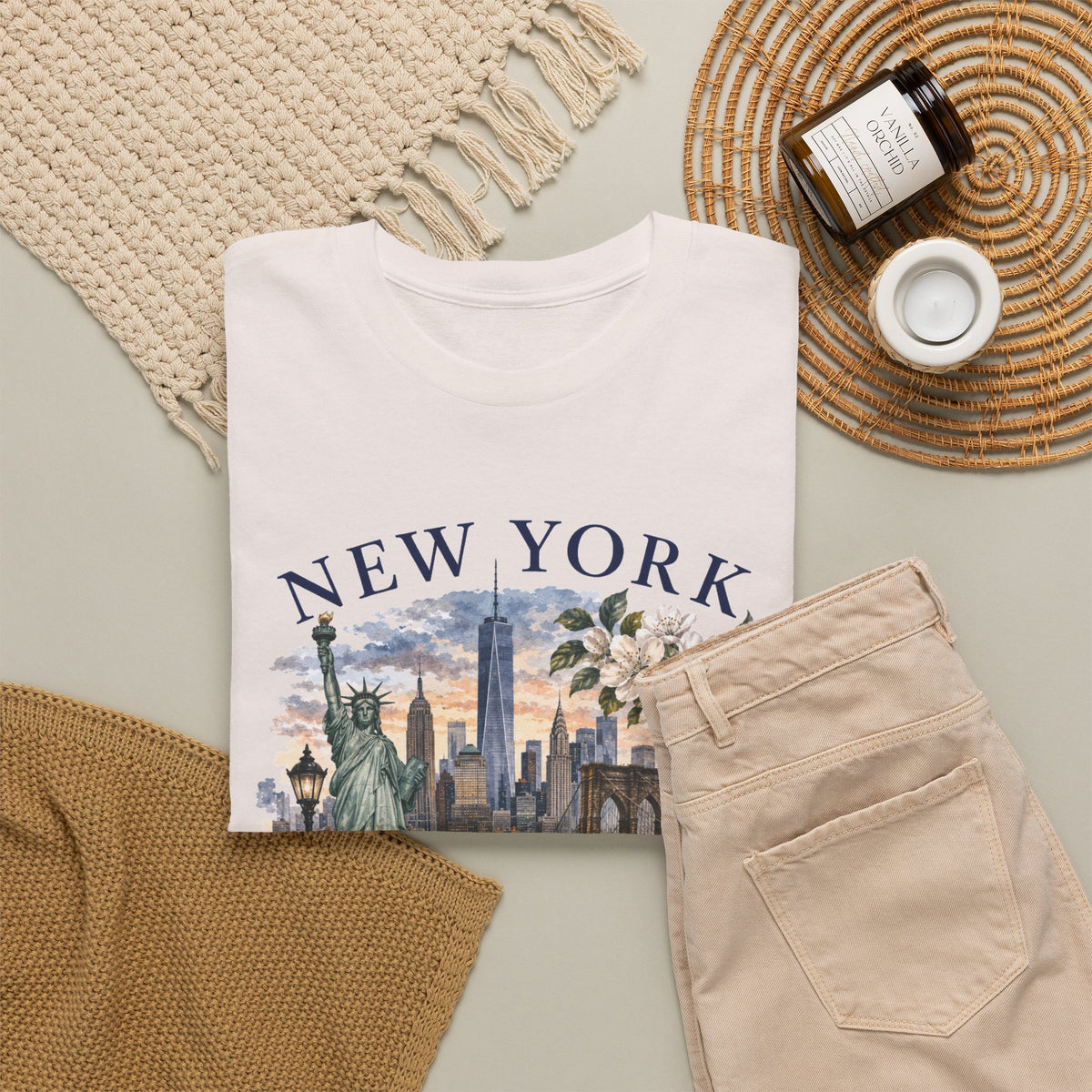 New York City Vintage Travel Tee — NYC Skyline, Yellow Cab & Landmark Collage
