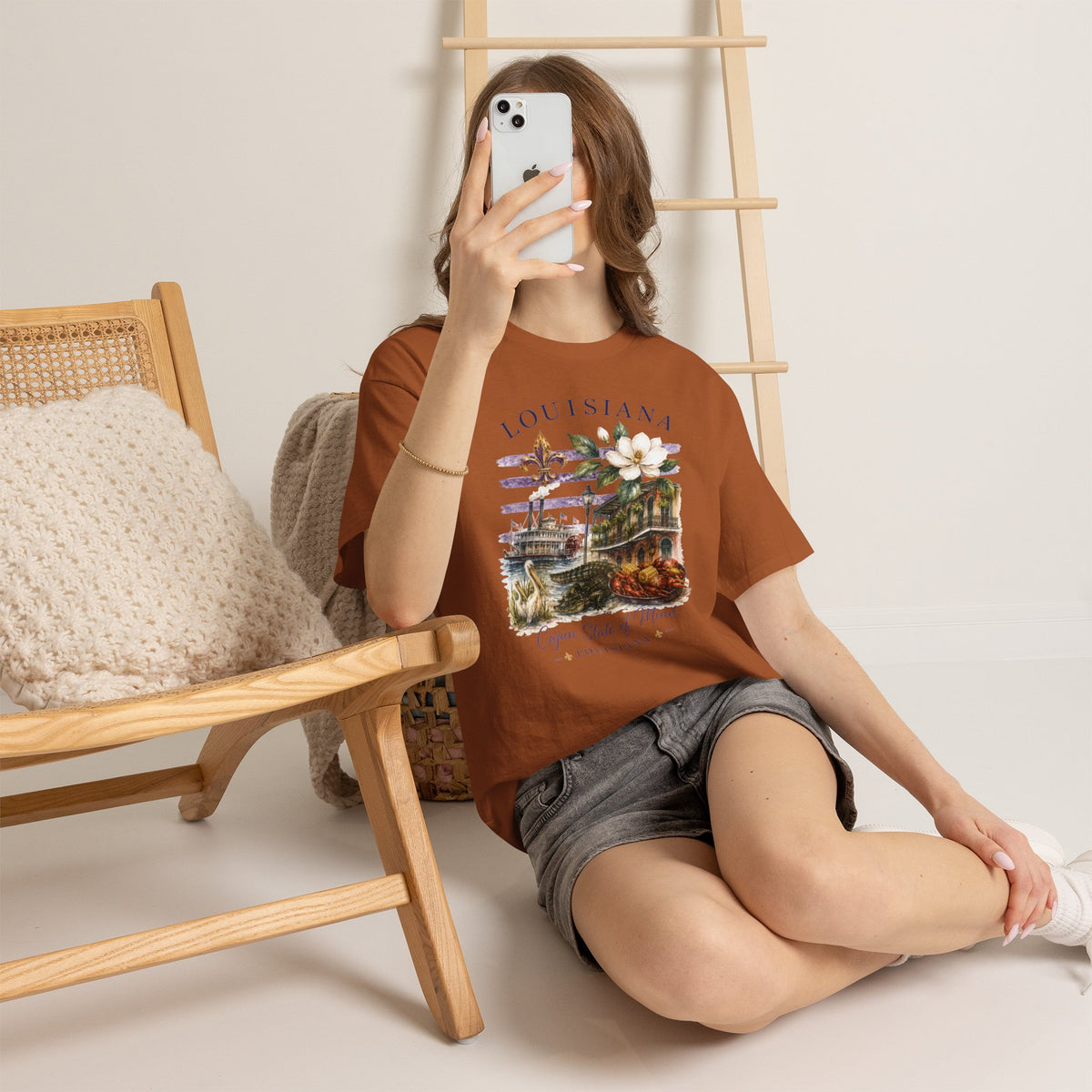 Louisiana Vintage Collage T-Shirt — Magnolia, Steamboat & Cajun Icons Tee