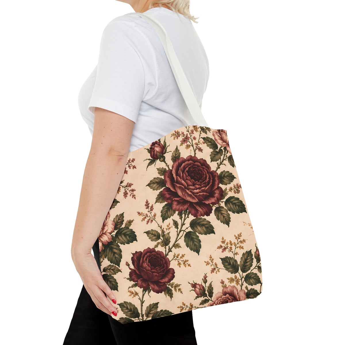 Southern Rose Floral Books Tote Bag — Vintage Garden Print AOP