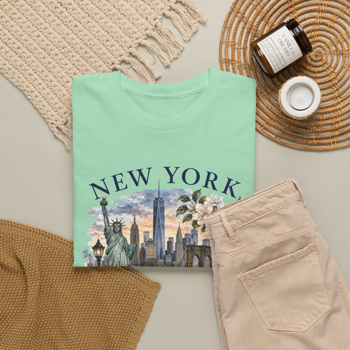 New York City Vintage Travel Tee — NYC Skyline, Yellow Cab & Landmark Collage