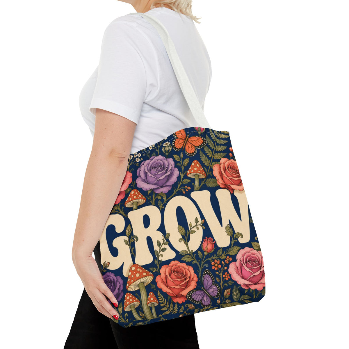 GROW Book Club Floral Books Tote Bag — Vintage Garden Print AOP