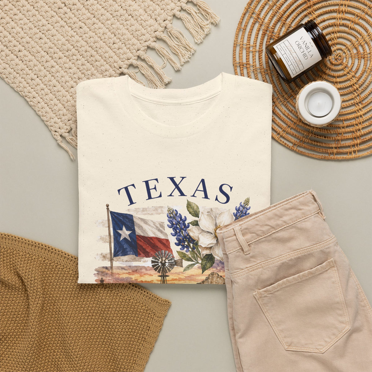Texas Vintage Scenic T-Shirt — Lone Star Flag & Wildflower Graphic