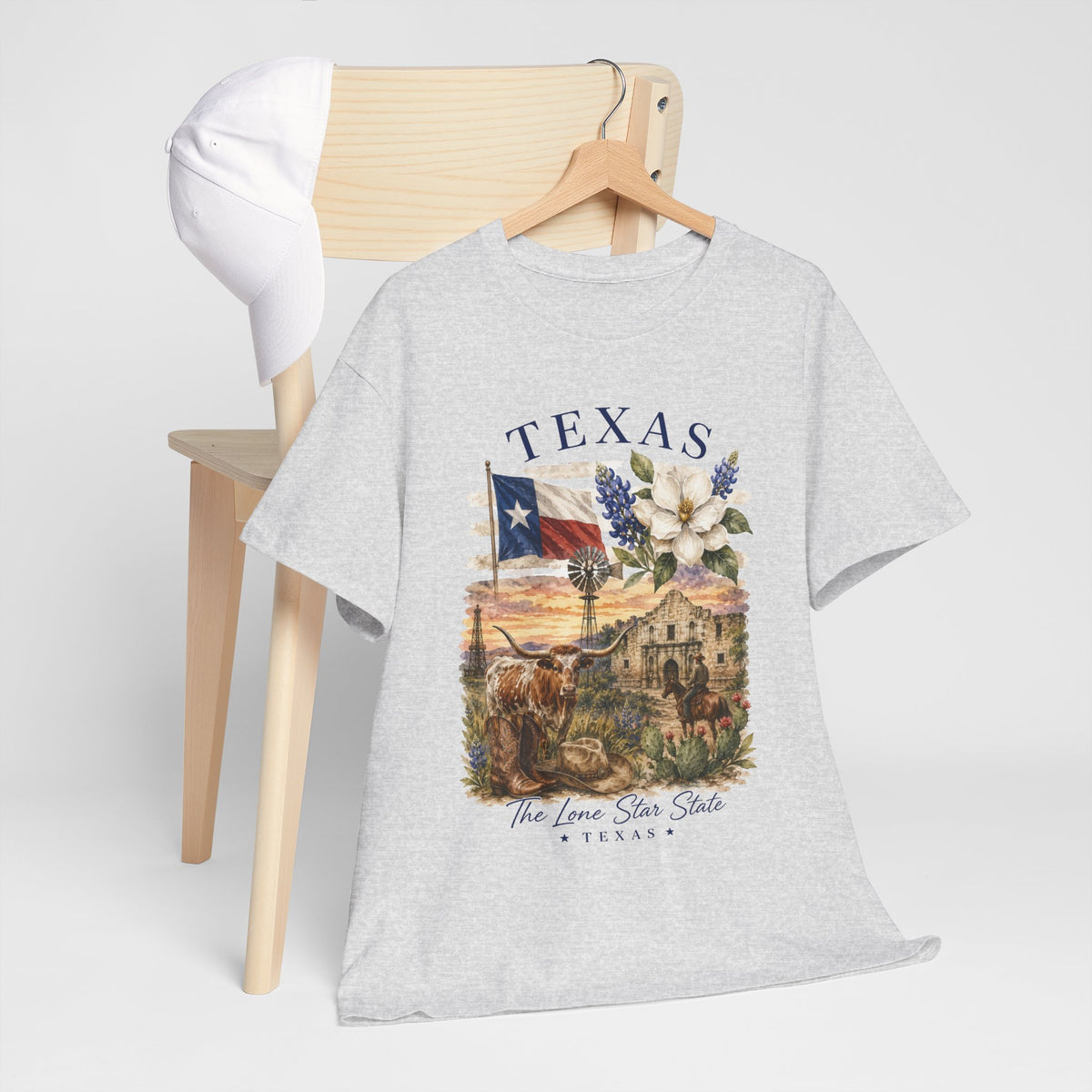 Texas Vintage Scenic T-Shirt — Lone Star Flag & Wildflower Graphic