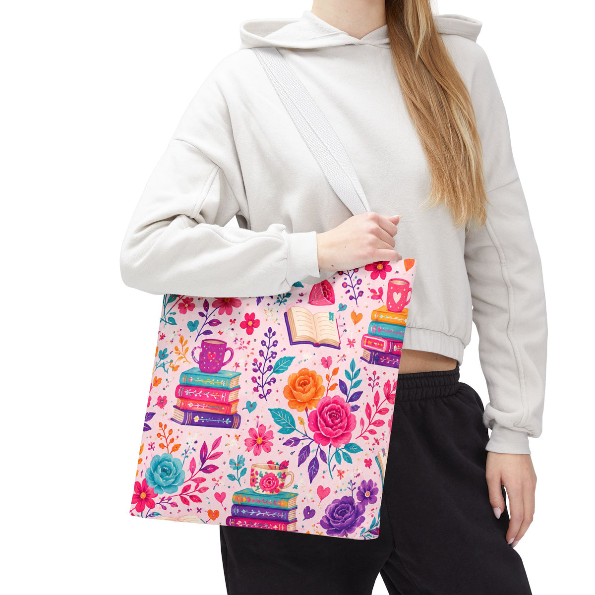Enchanted Book Floral Books Tote Bag — Vintage Garden Print AOP
