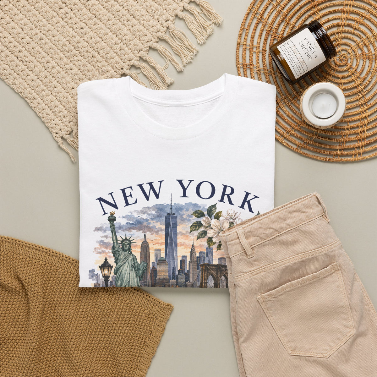 New York City Vintage Travel Tee — NYC Skyline, Yellow Cab & Landmark Collage