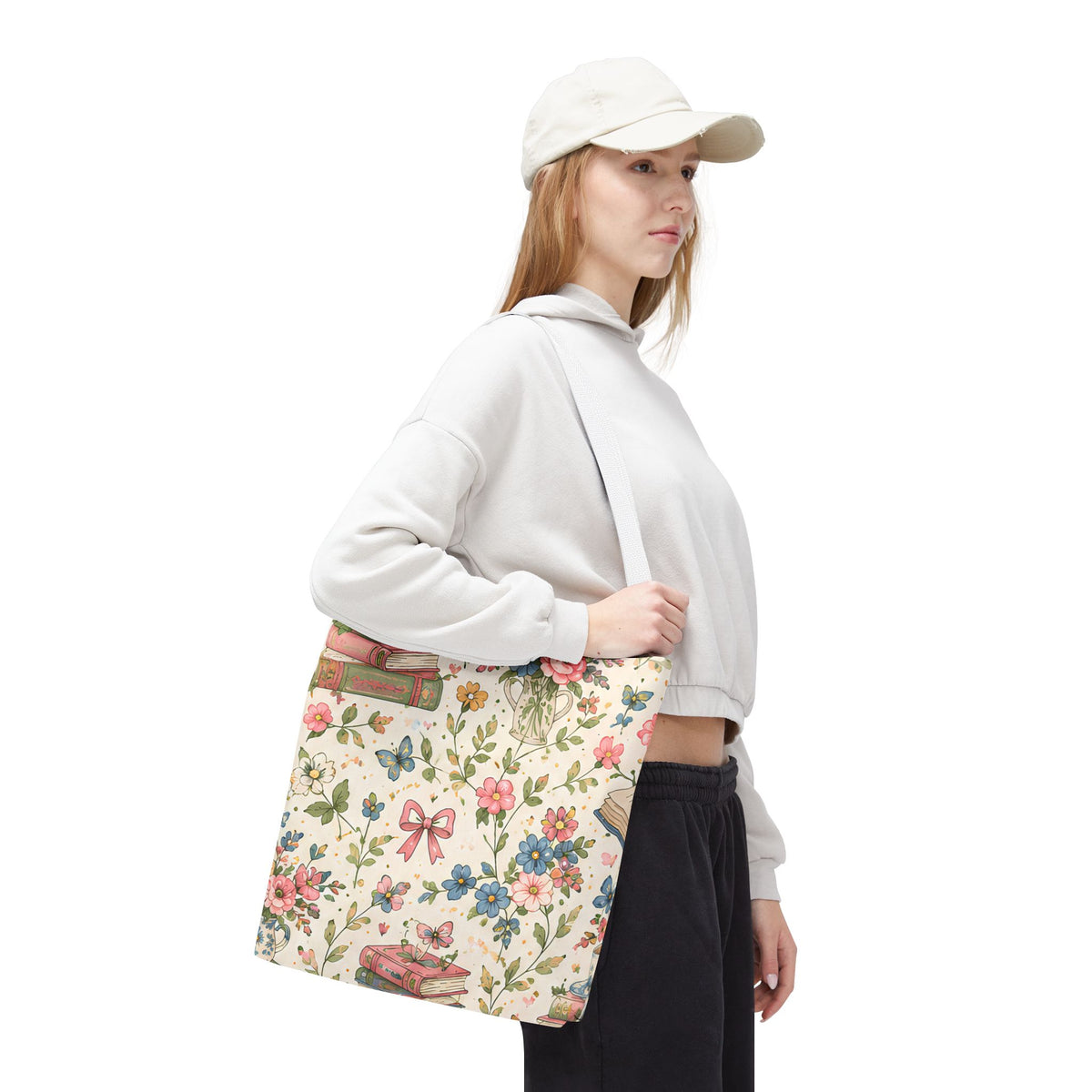Bookish Blooms Floral Books Tote Bag — Vintage Garden Print AOP