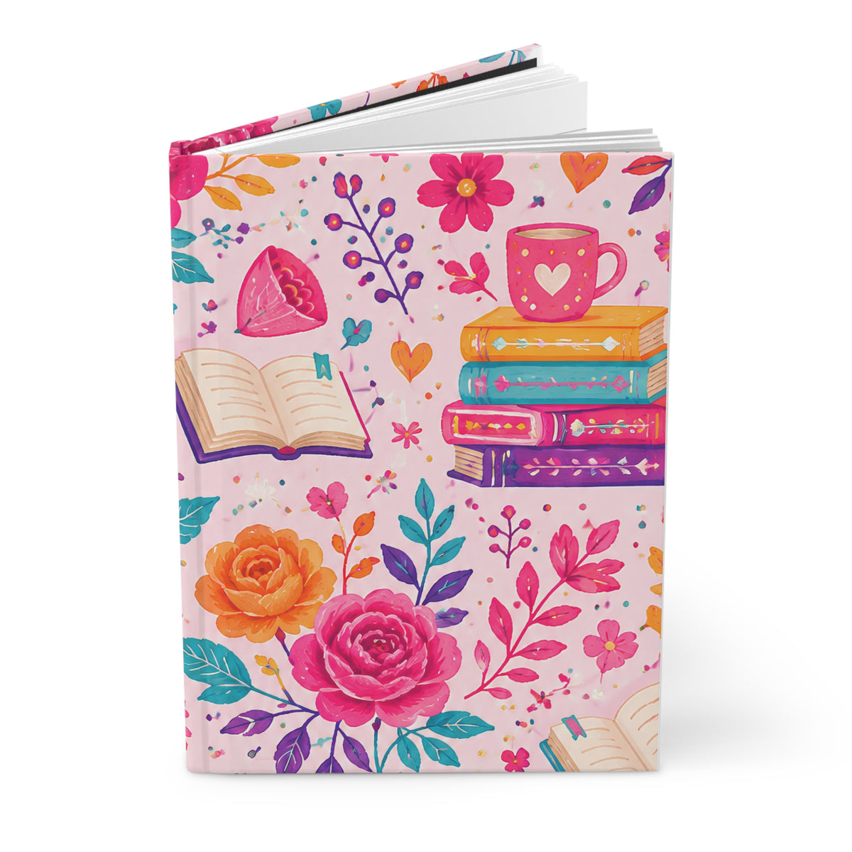 Enchanted Book Floral Tea & Books Hardcover Journal — Vintage Botanical Notebook