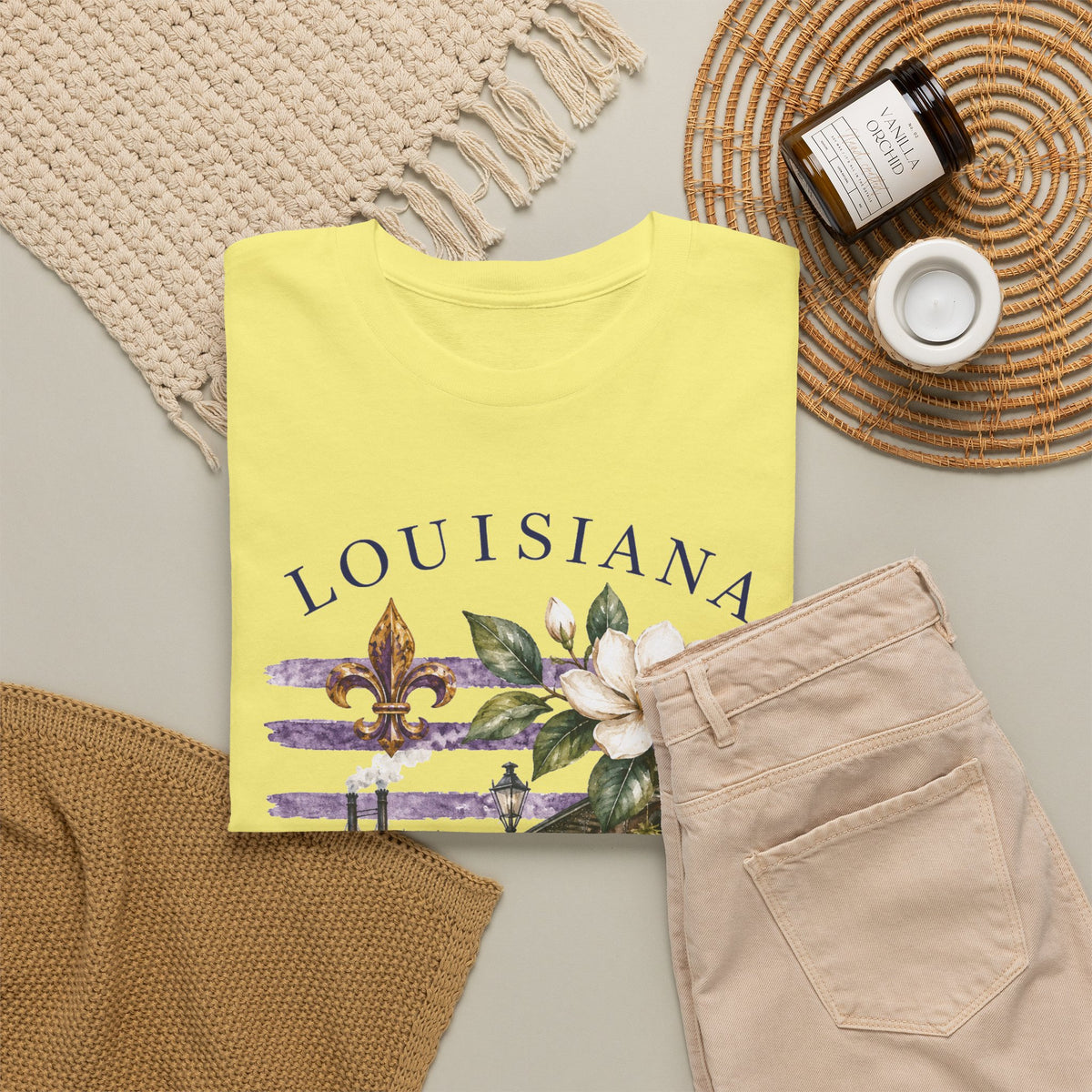 Louisiana Vintage Collage T-Shirt — Magnolia, Steamboat & Cajun Icons Tee