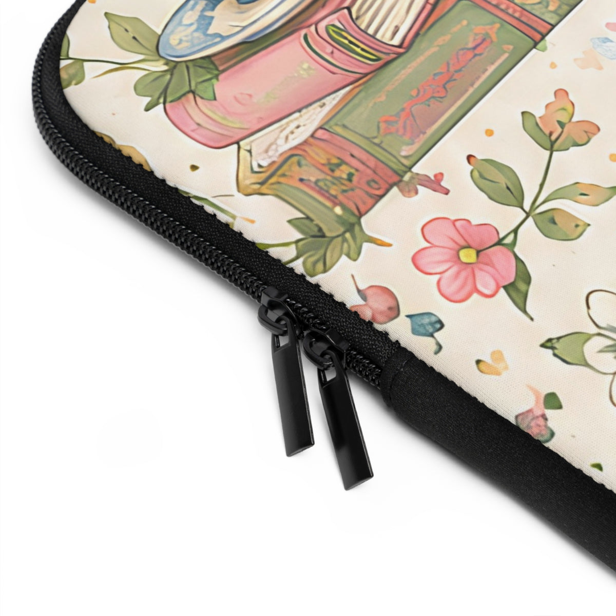 Bookish Blooms Floral Bookish Laptop Sleeve — Tea Cup, Books & Blossoms Protective Case