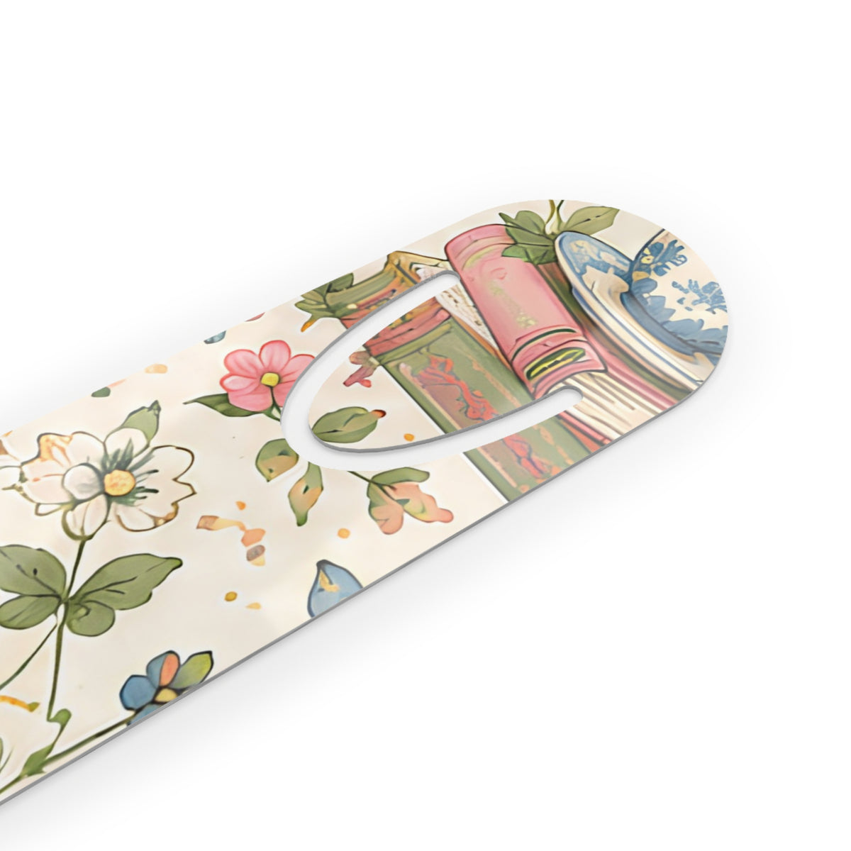 Bookish Blooms Floral Tea Party Bookmark — Vintage Teacup & Blossom Metal Bookmark